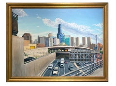 Hubbard's Cave - Urban Landscape in the Heart of Chicago, Original Oil, Framed