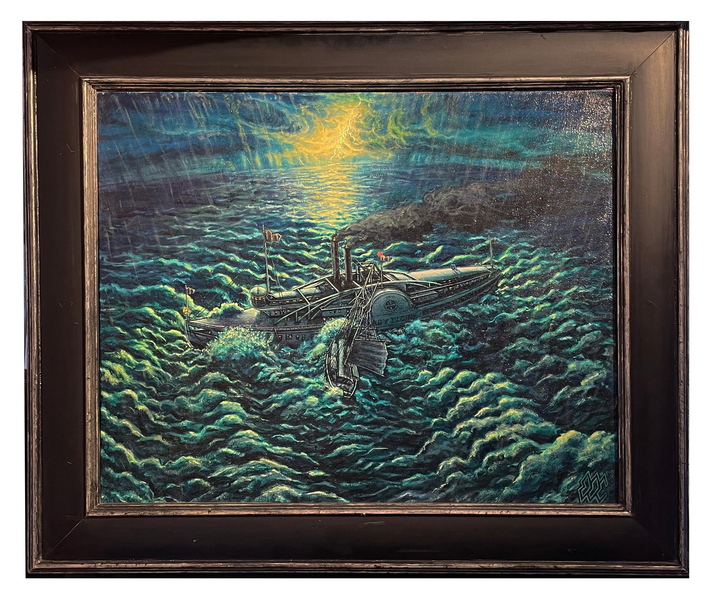 L'ultimo viaggio della Lady Elgin - Dipinto dettagliato di un disastro navale storico - Painting Contemporaneo di Eric Edward Esper