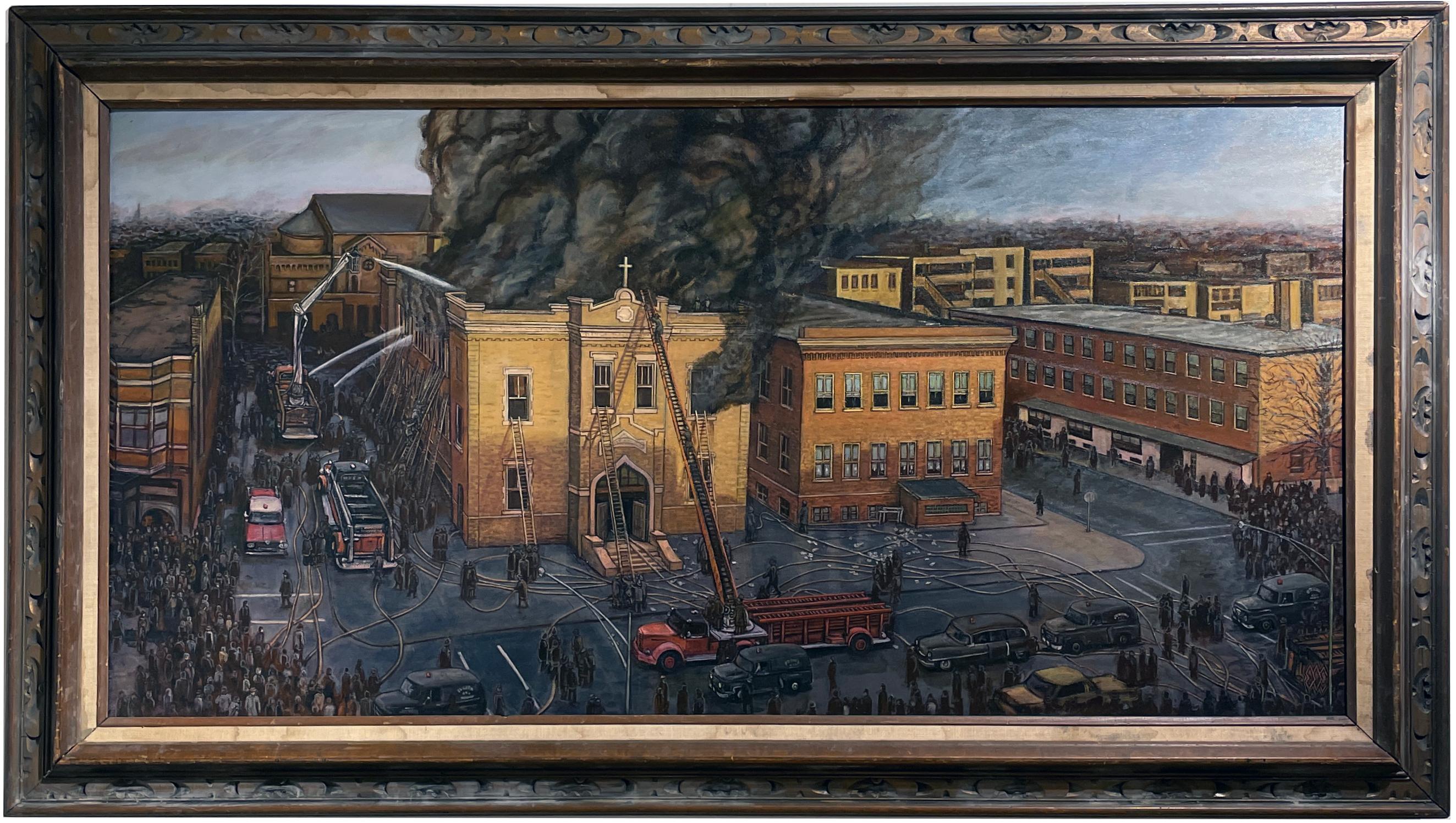 Our Children of Angels, 1958 School House Fire, Disaster Painting, Original Oil For Sale 3