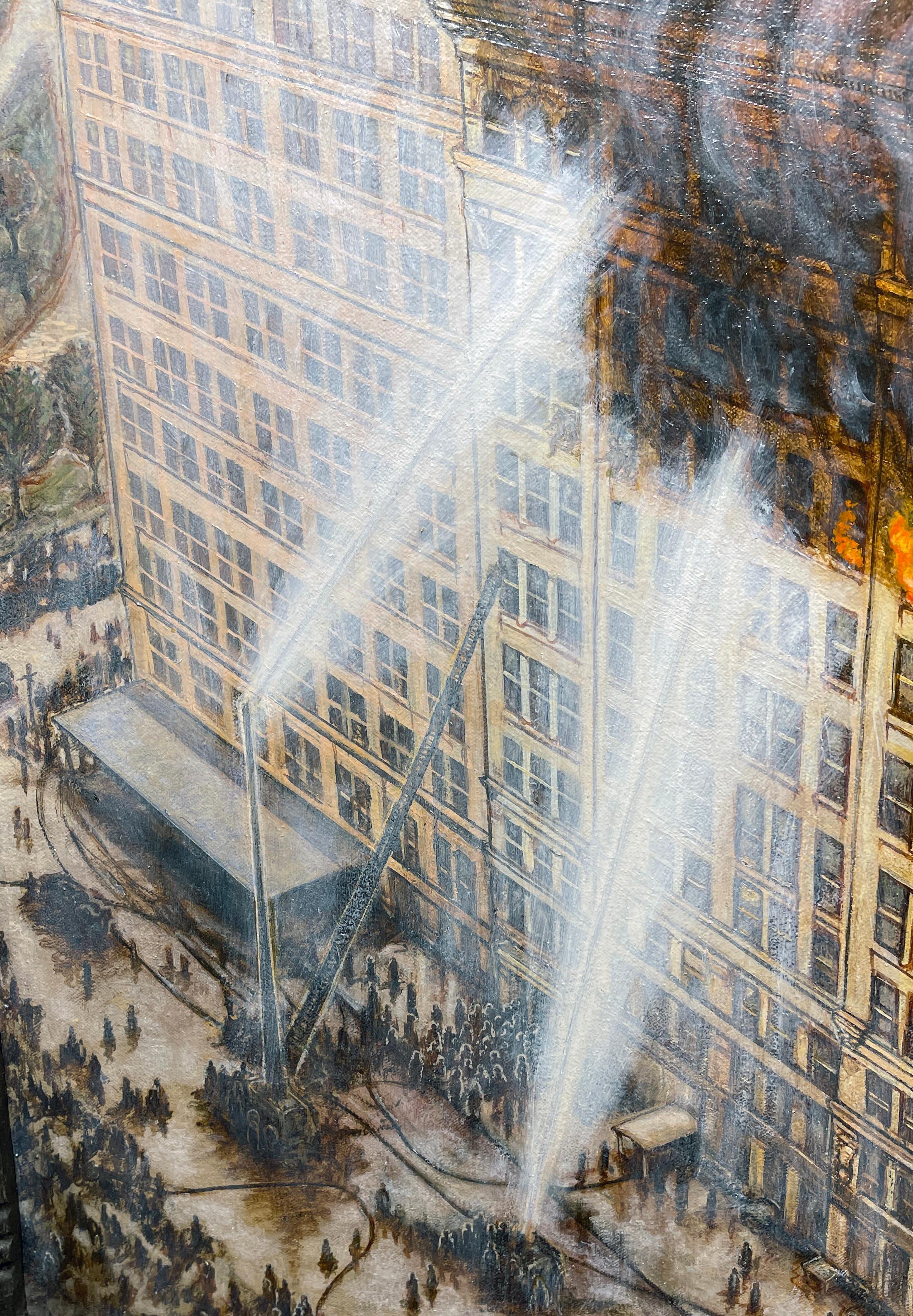 Le feu de l'usine du triangle à la cire de chemise du 24 mars 1911 - peinture à l'huile originale en vente 5