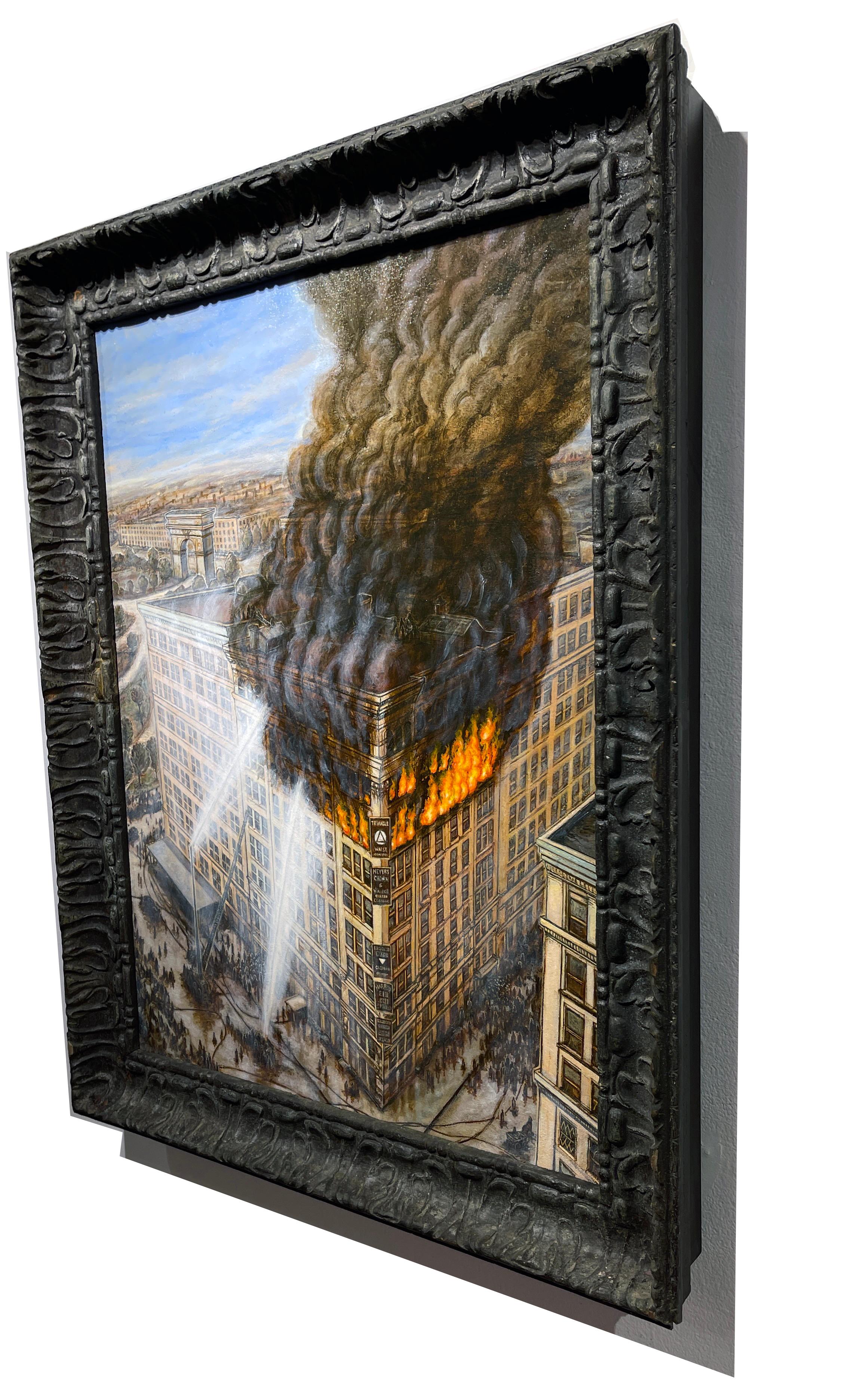 Le feu de l'usine du triangle à la cire de chemise du 24 mars 1911 - peinture à l'huile originale - Contemporain Painting par Eric Edward Esper