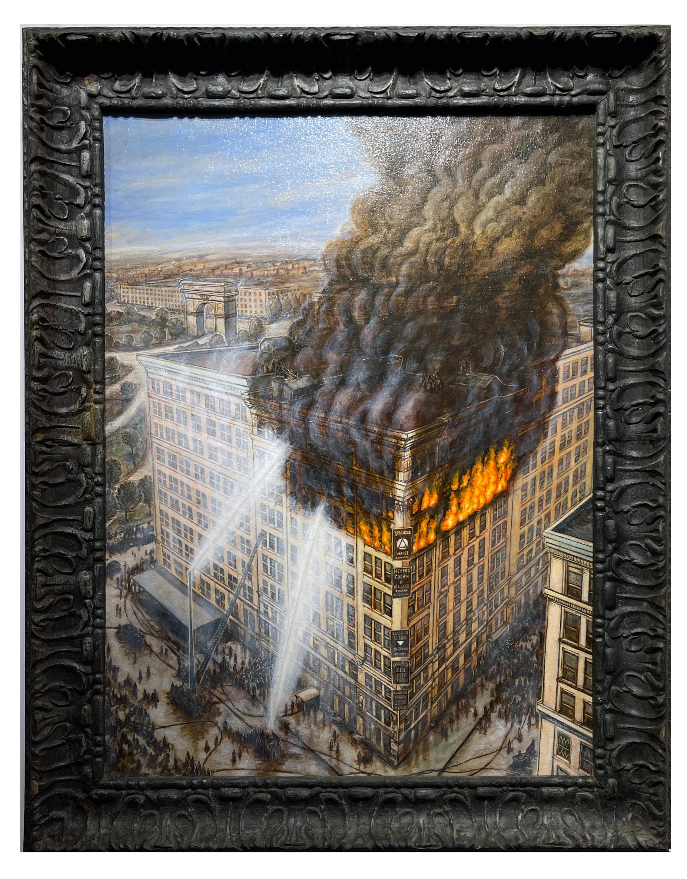 Eric Edward Esper Figurative Painting - The Triangle Shirtwaist Factory Fire of March 24, 1911 - Original Oil Painting