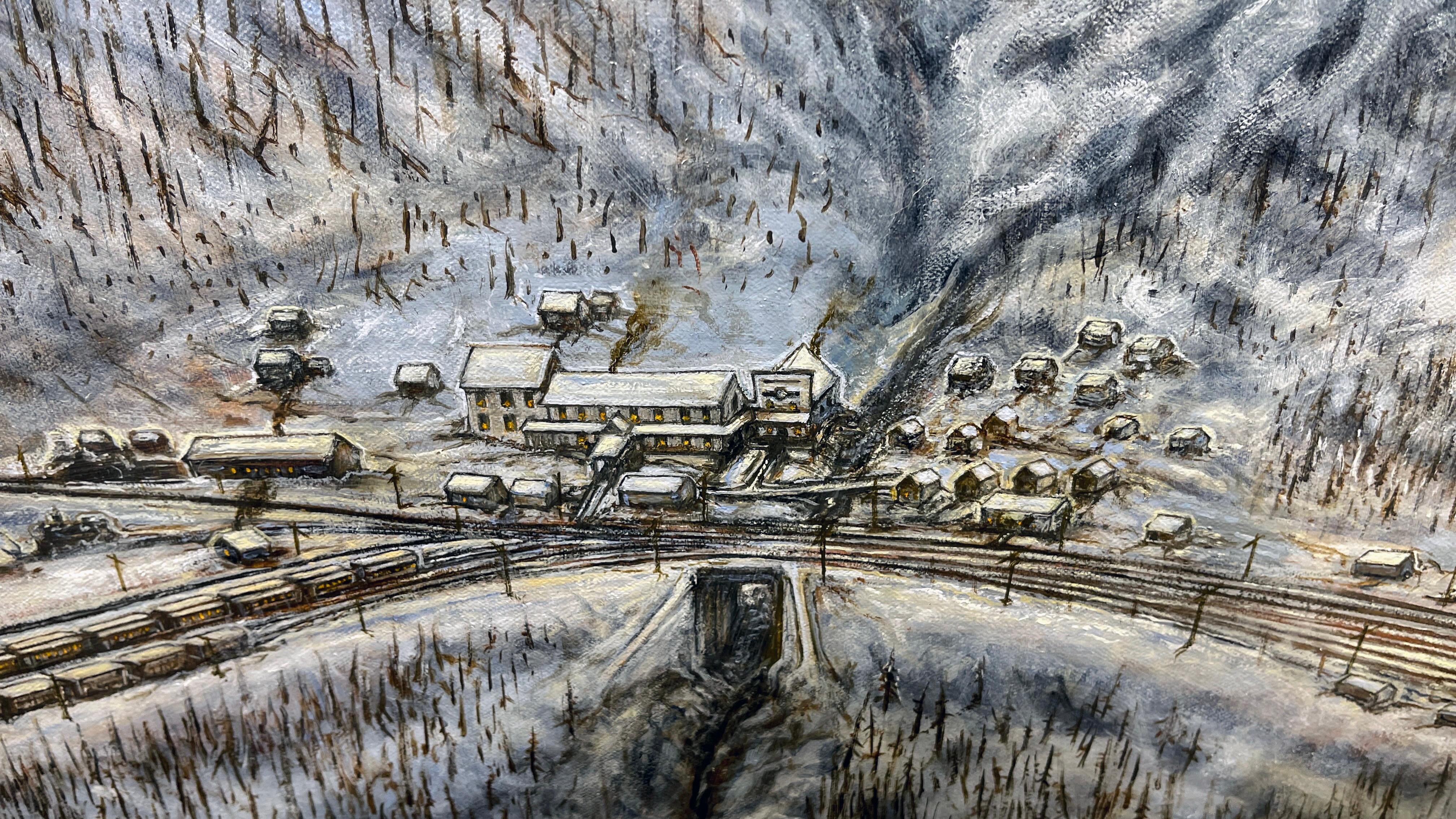 Wellington, Washington Avalanche of March 1, 1910 - Original Oil Painting For Sale 1