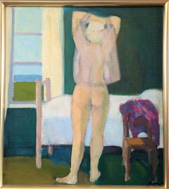 1991 Vintage Modernist Swedish Figurative Oil Painting - Morning Dressing