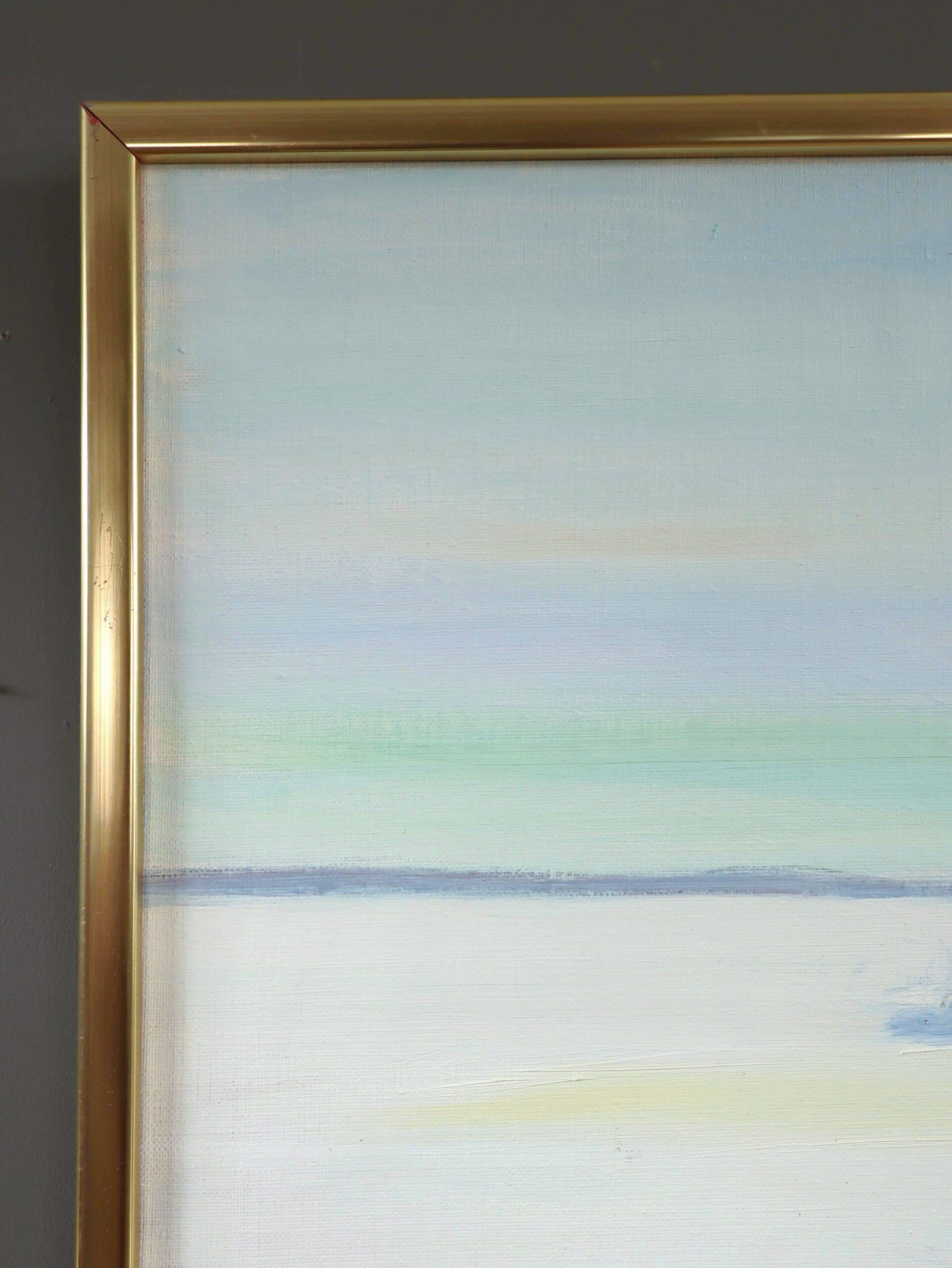 Paisaje minimalista al óleo de mediados del siglo XX - Pesca en el hielo en venta 1