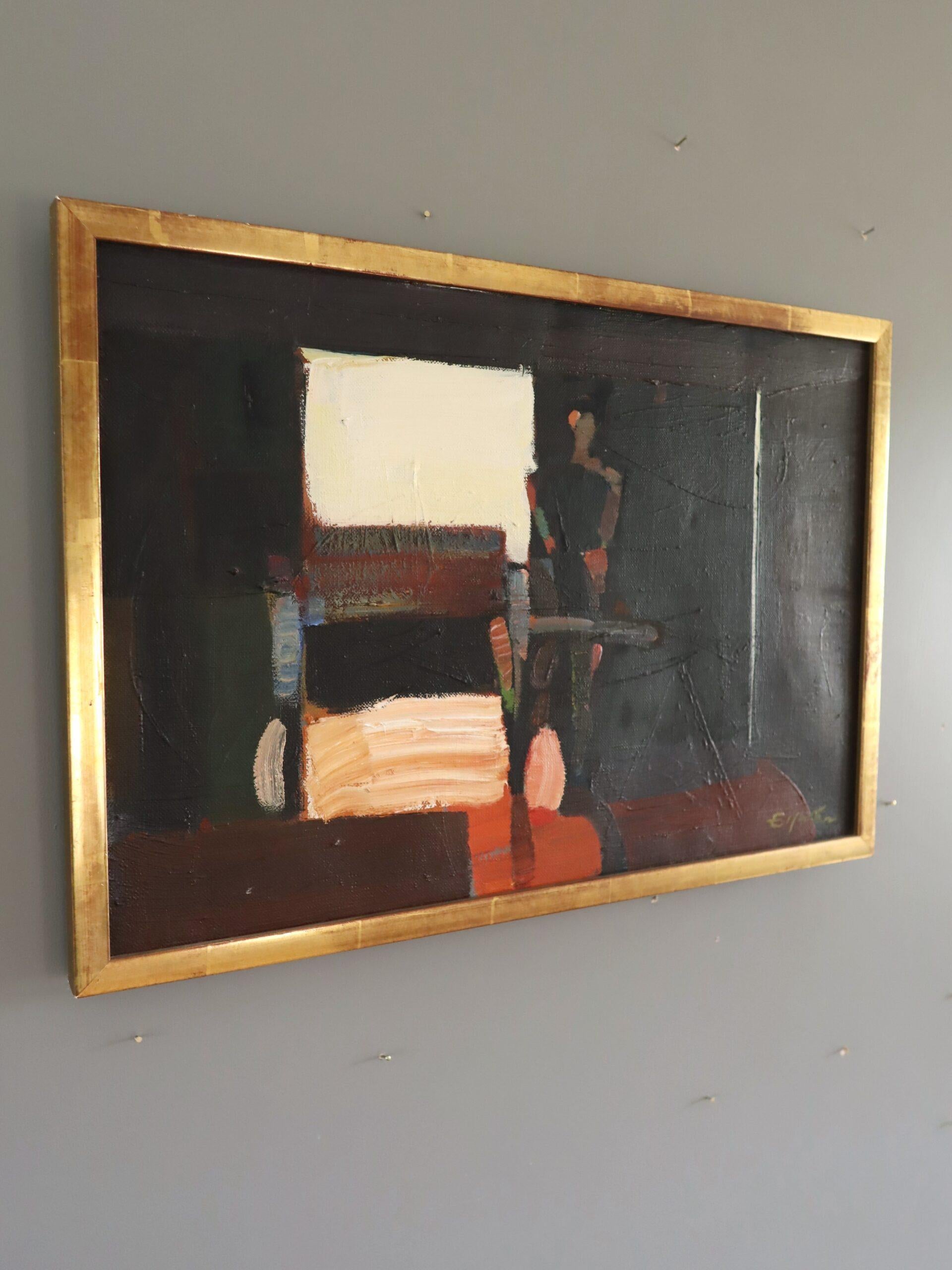 Mid Century Modern Semi-Abstract Figurative Oil Painting - Figure in a Carriage For Sale 1