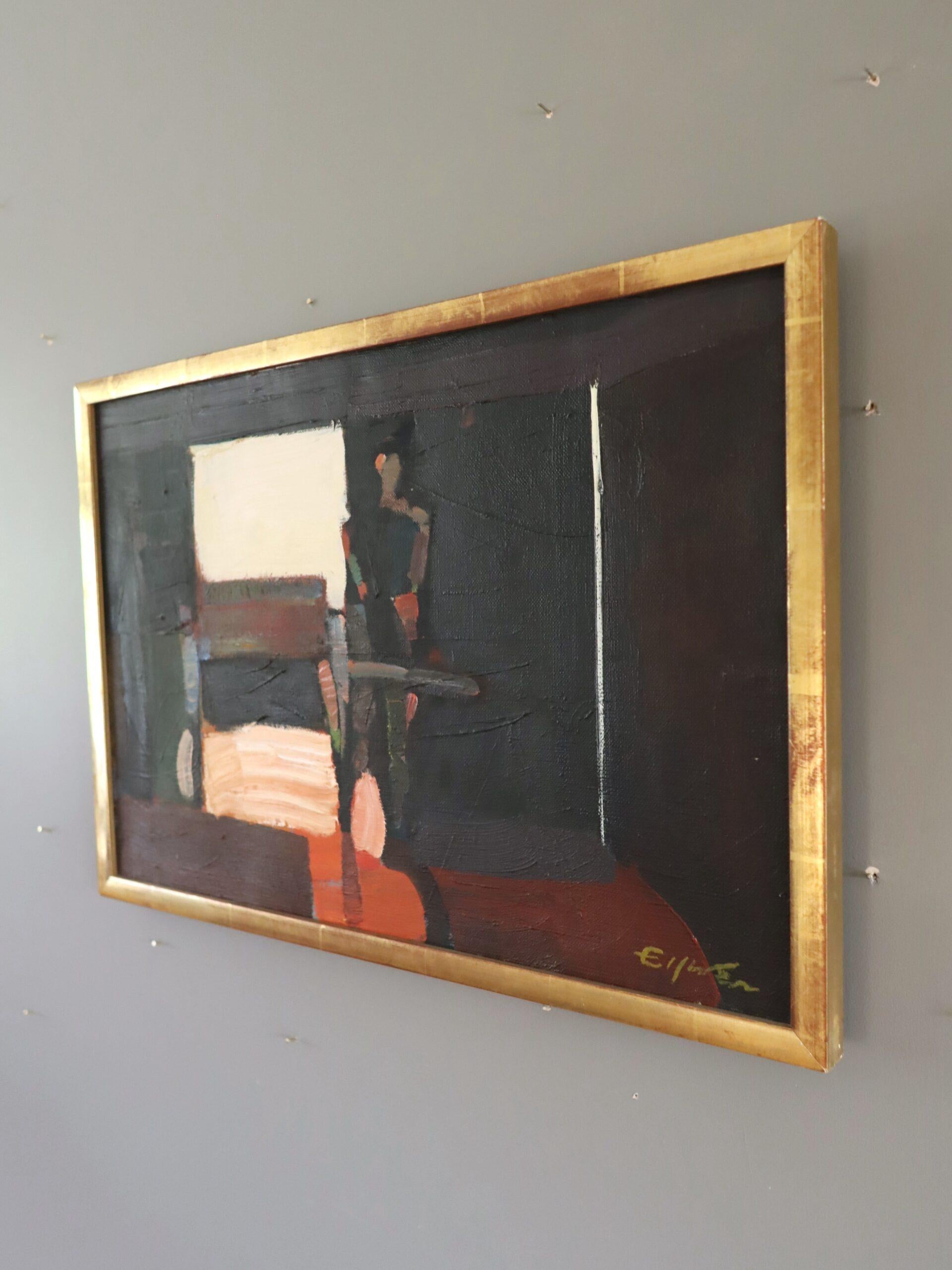 Mid Century Modern Semi-Abstract Figurative Oil Painting - Figure in a Carriage For Sale 2