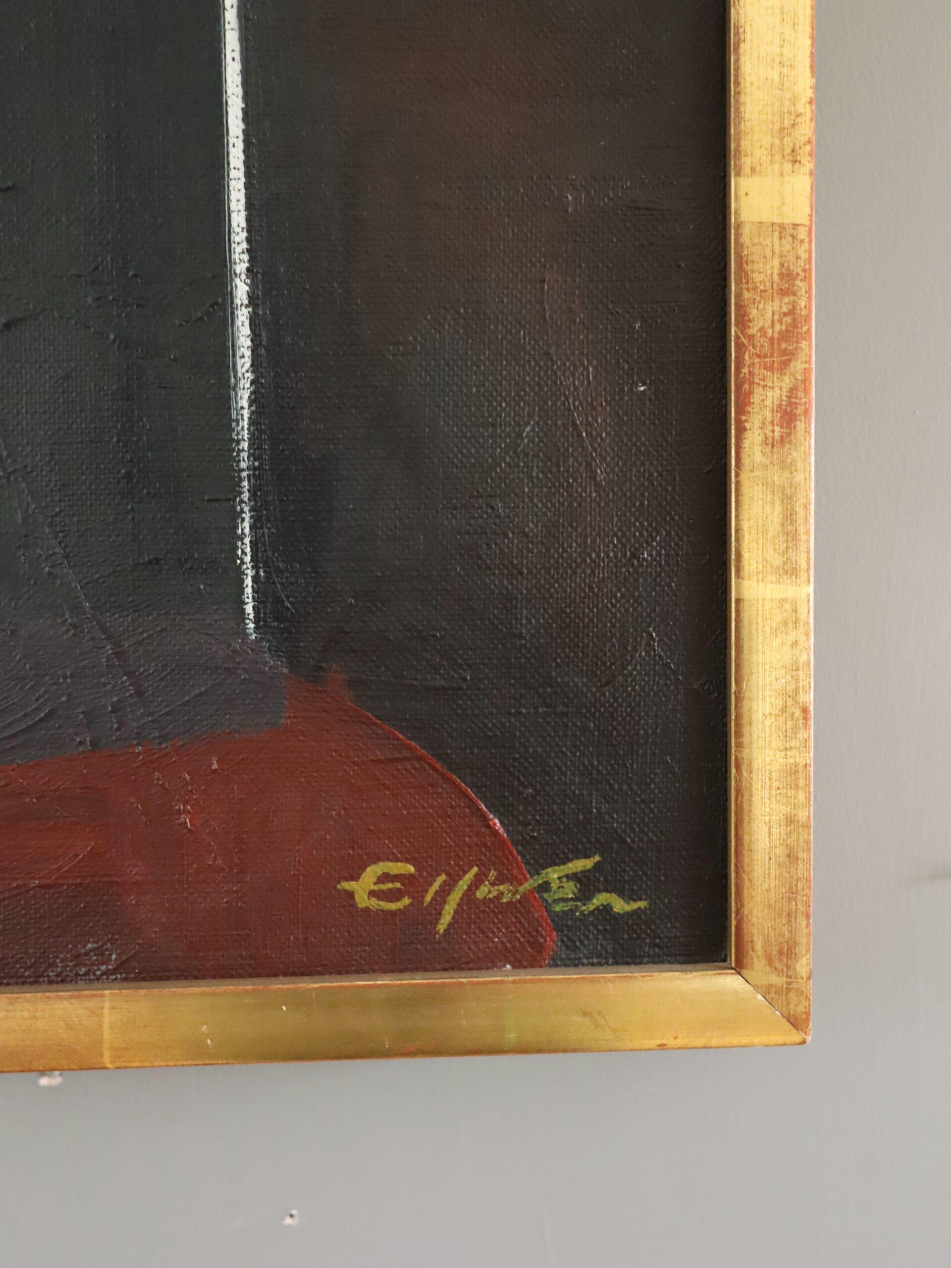 Mid Century Modern Semi-Abstract Figurative Oil Painting - Figure in a Carriage For Sale 4