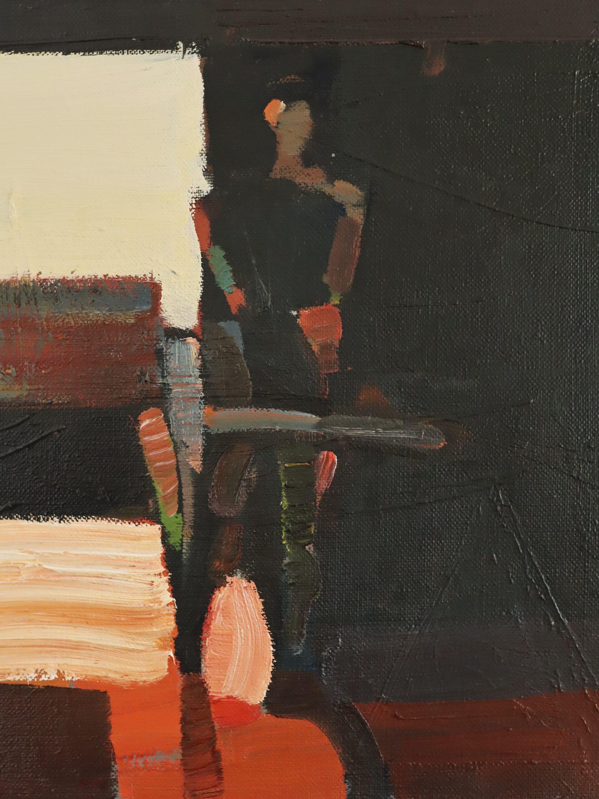 Mid Century Modern Semi-Abstract Figurative Oil Painting - Figure in a Carriage For Sale 6
