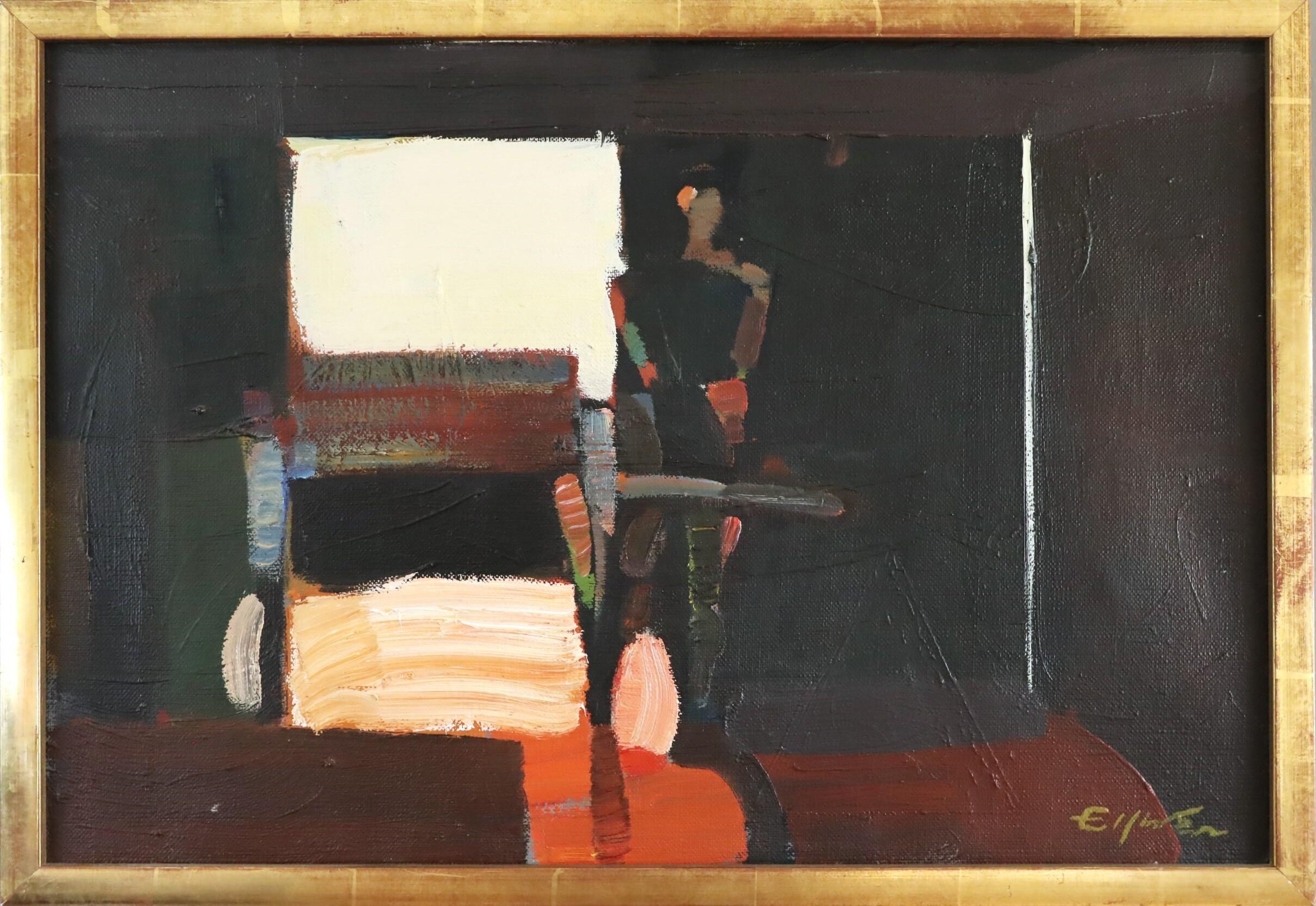 Eric Elfvén Figurative Painting - Mid Century Modern Semi-Abstract Figurative Oil Painting - Figure in a Carriage