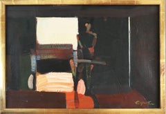 Mid Century Modern Semi-Abstract Figurative Oil Painting - Figure in a Carriage
