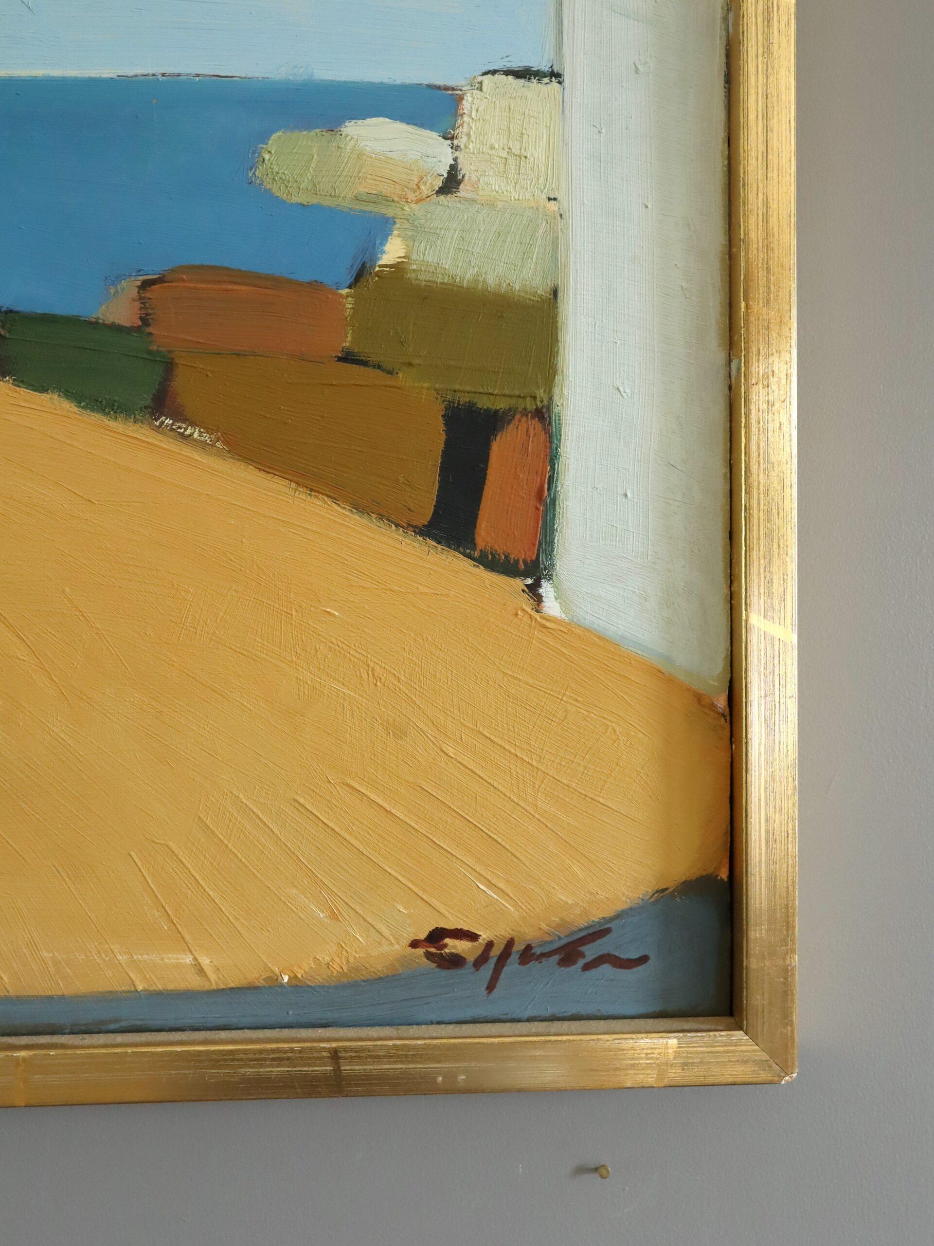 Peinture à l'huile suédoise moderne du milieu du siècle dernier - paysage côtier - Passage de bord de mer en vente 2
