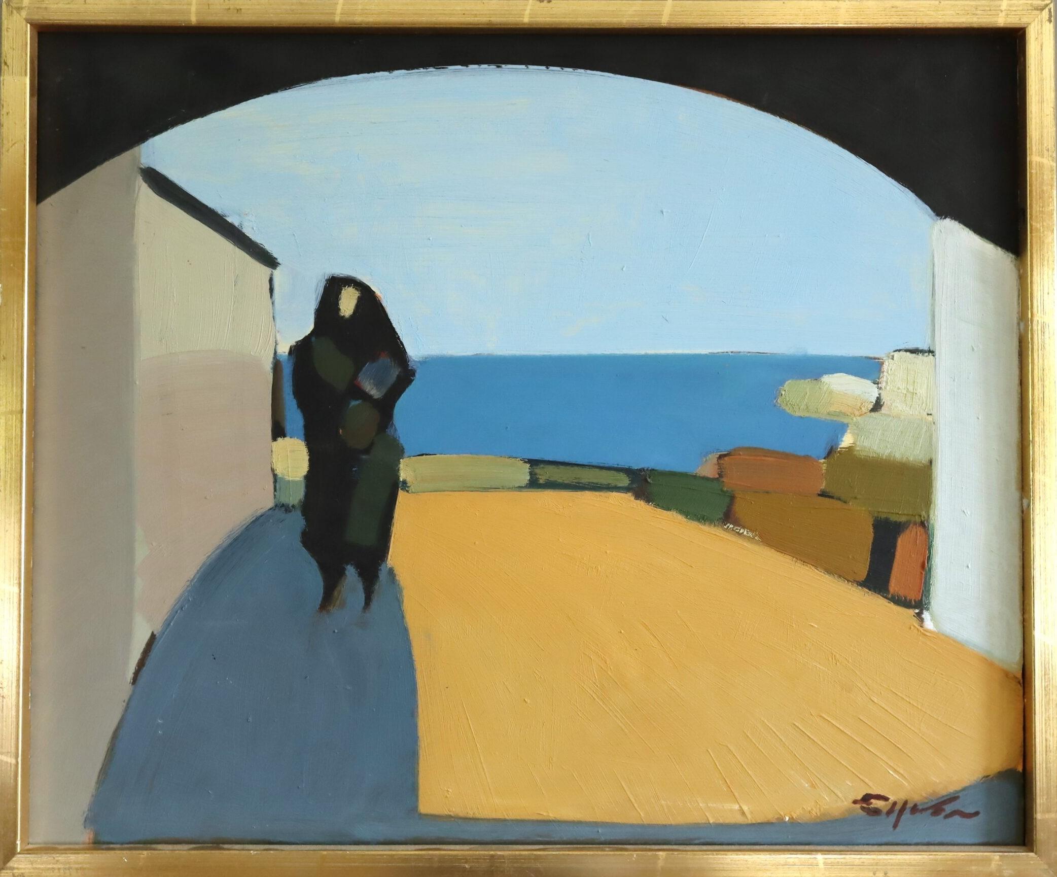 Landscape Painting Eric Elfvén - Peinture à l'huile suédoise moderne du milieu du siècle dernier - paysage côtier - Passage de bord de mer