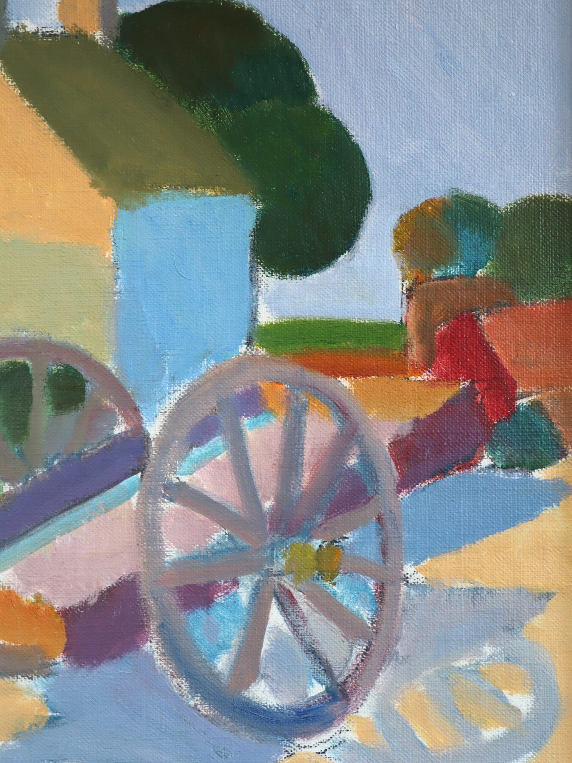 Peinture à l'huile suédoise du milieu du siècle dernier représentant un paysage animé - Sunlit Cart en vente 5