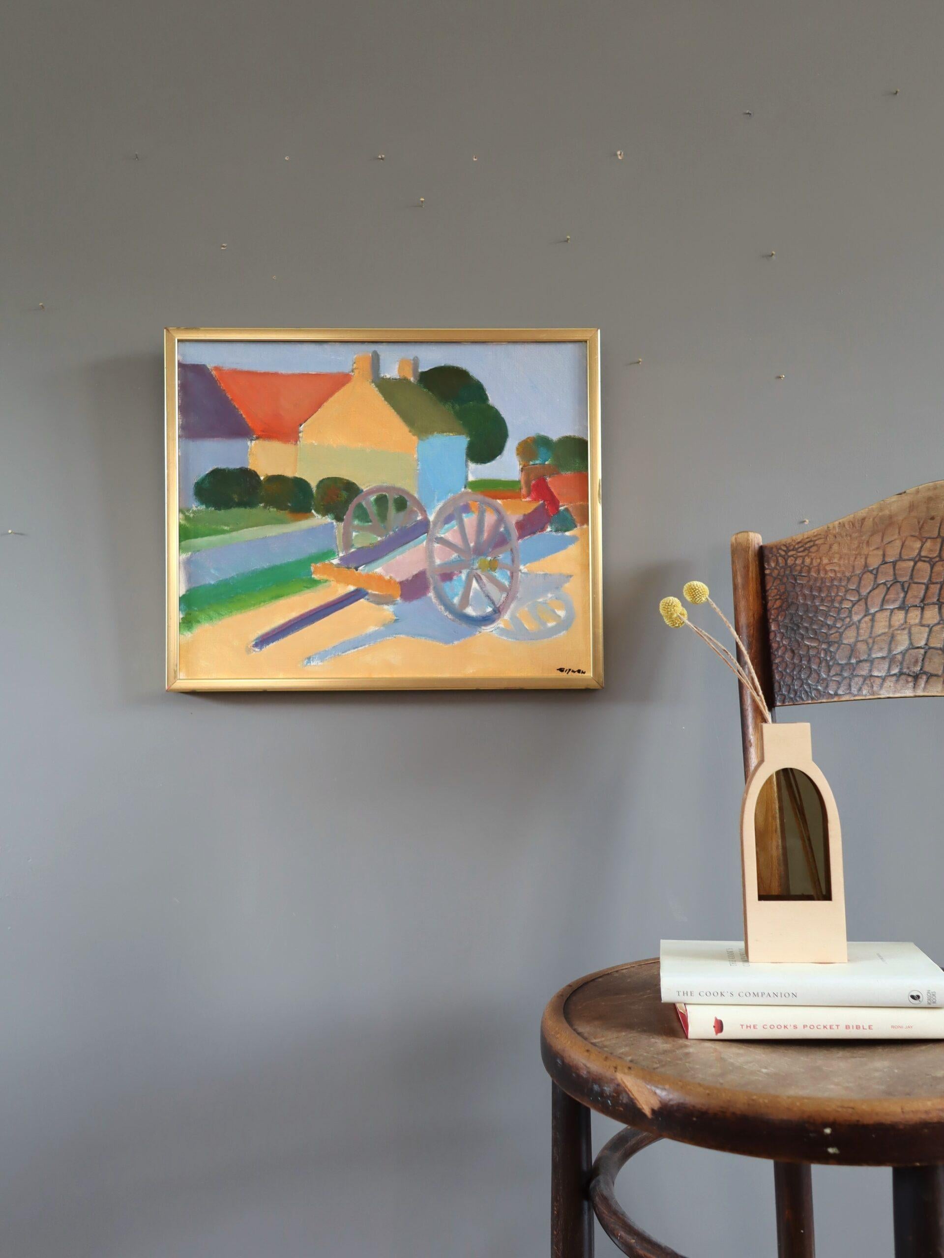 Peinture à l'huile suédoise du milieu du siècle dernier représentant un paysage animé - Sunlit Cart - Moderne Painting par Eric Elfvén