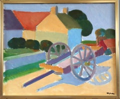 Mid Century Modern Schwedisch Lebendige Landschaft Ölgemälde - Sunlit Cart