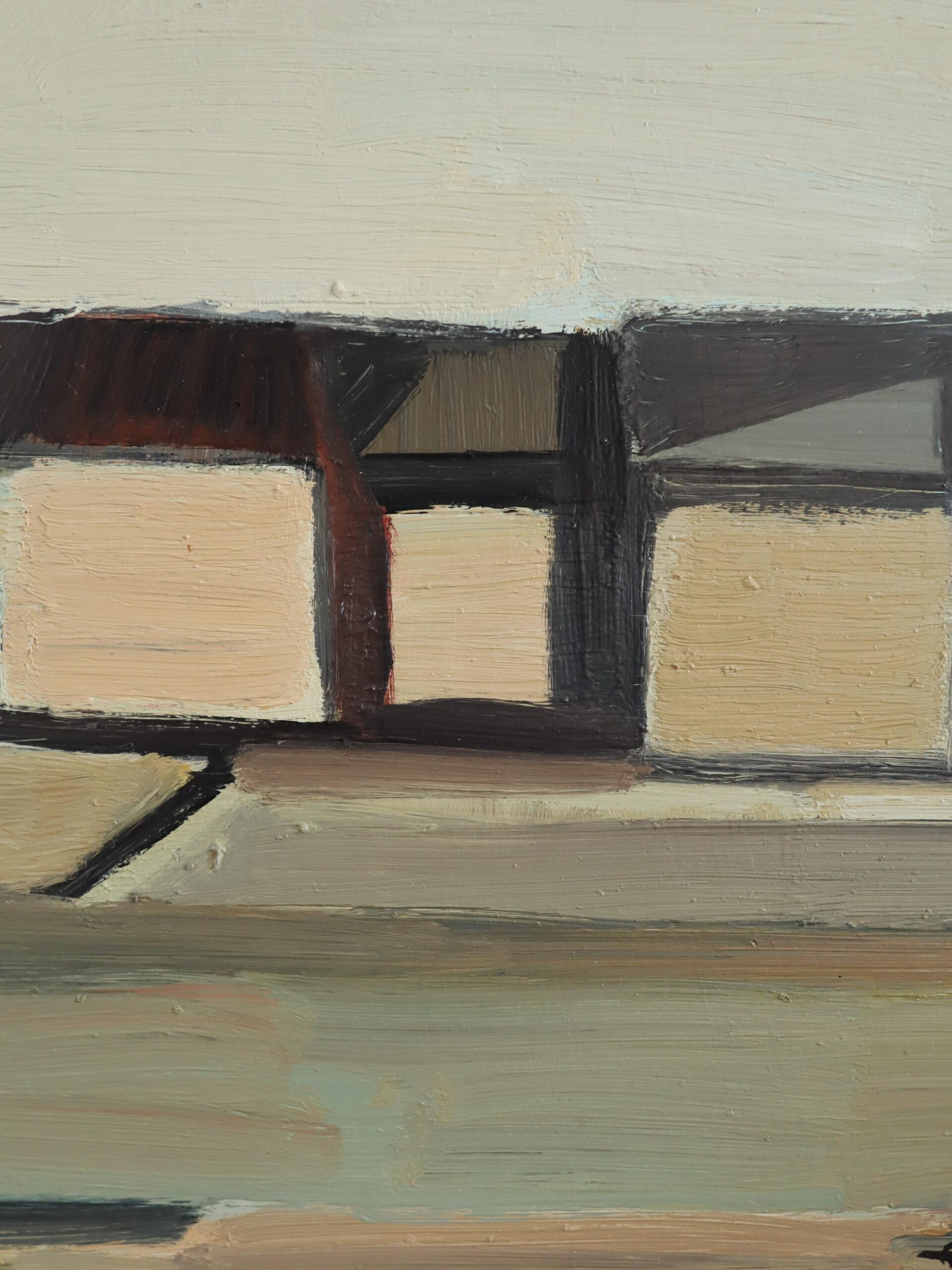 Peinture à l'huile suédoise semi-abstraite de paysage du milieu du siècle dernier - Géométrie du désert en vente 4