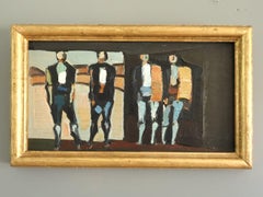 Mid Century Modern Swedish Semi-Abstract Oil Painting - Figures in Passage