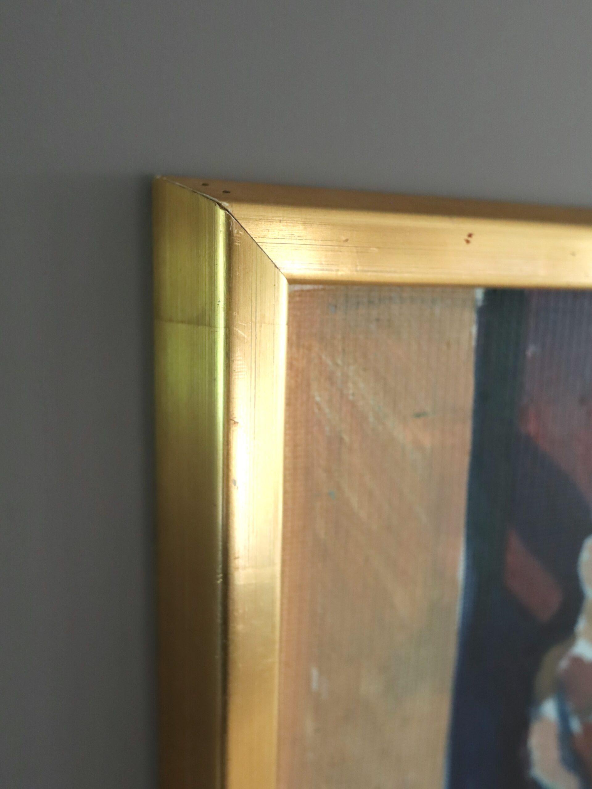 Mid Century Modern Vintage Mini Abstract Portrait Oil Painting -Garden Gathering For Sale 3