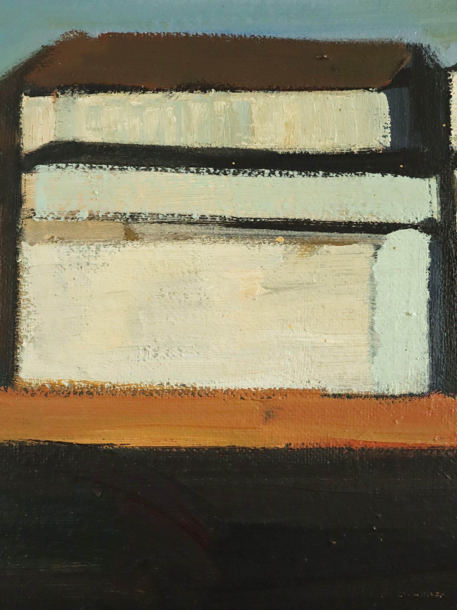 Peinture à l'huile de paysage de scène de rue vintage mi-siècle moderne - By the Arches en vente 5