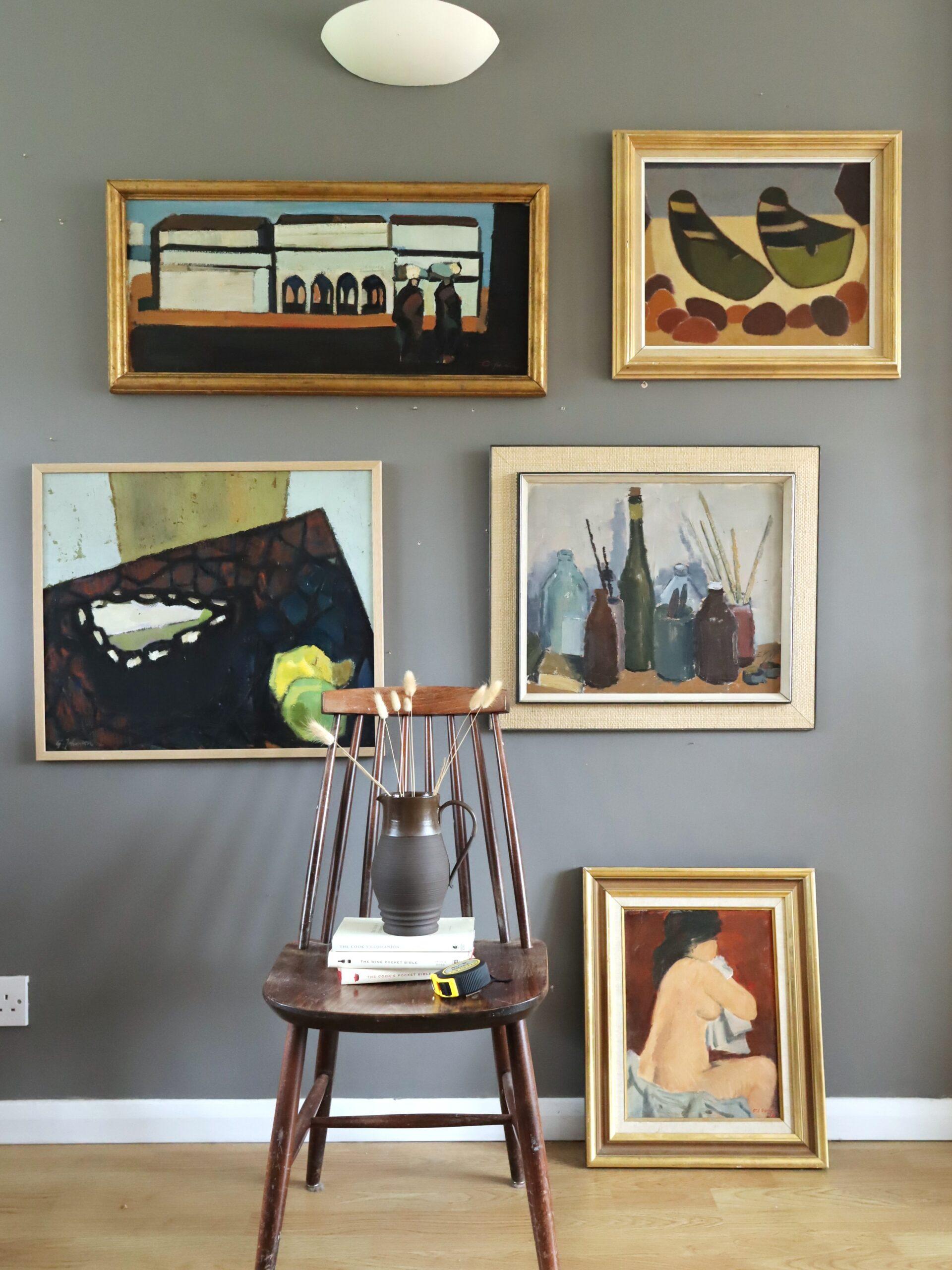 Peinture à l'huile de paysage de scène de rue vintage mi-siècle moderne - By the Arches en vente 7