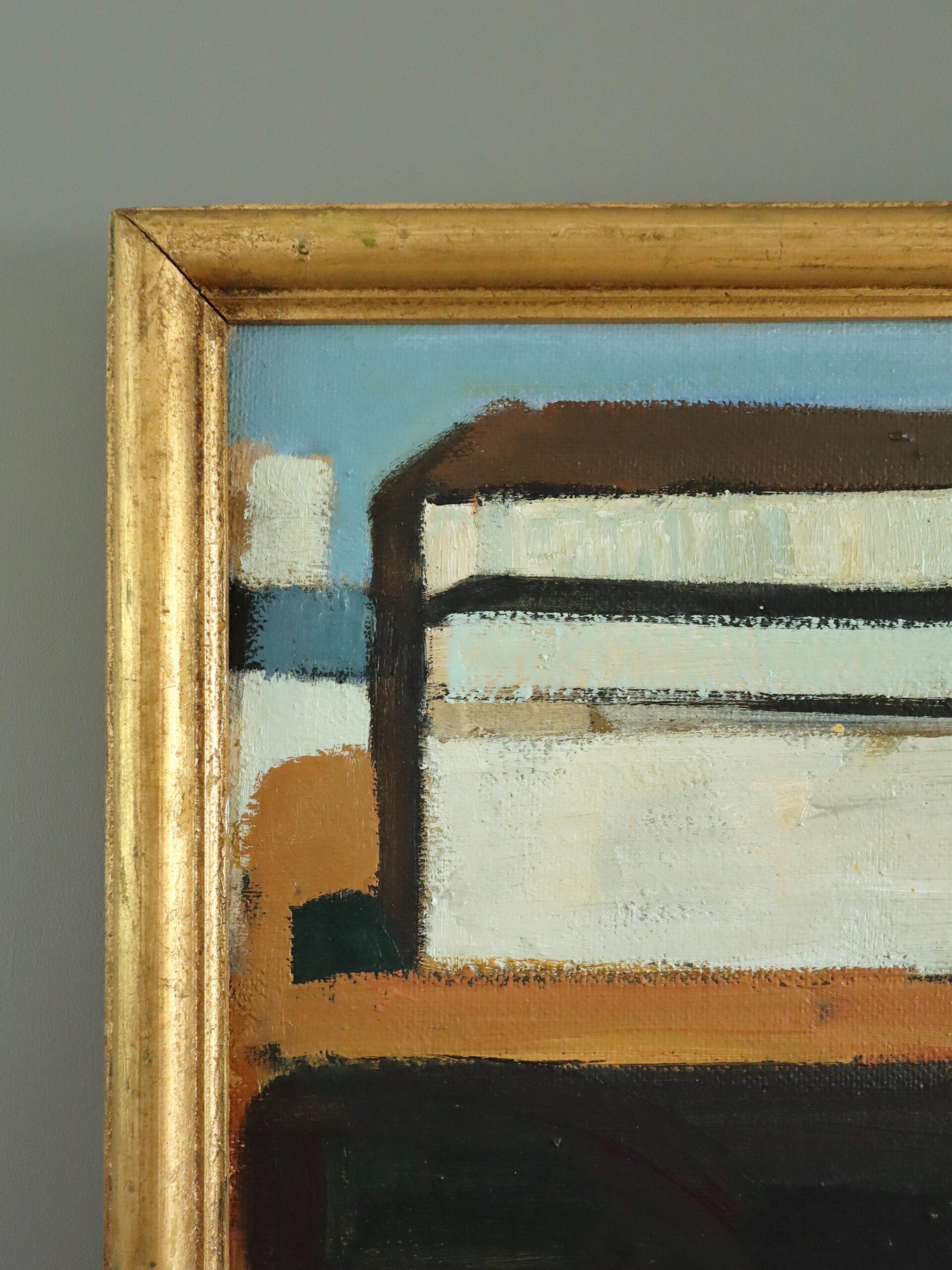 Peinture à l'huile de paysage de scène de rue vintage mi-siècle moderne - By the Arches en vente 1