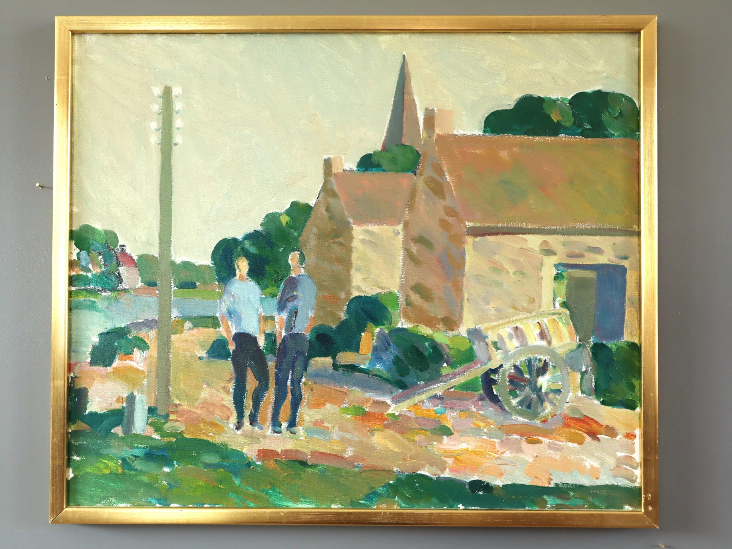 Pittura ad olio di paesaggio svedese d'epoca - Passeggiata pomeridiana - Painting di Eric Elfvén