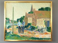 Mid Century Modern Vintage Schwedische Landschaft Ölgemälde - Nachmittagsspaziergang