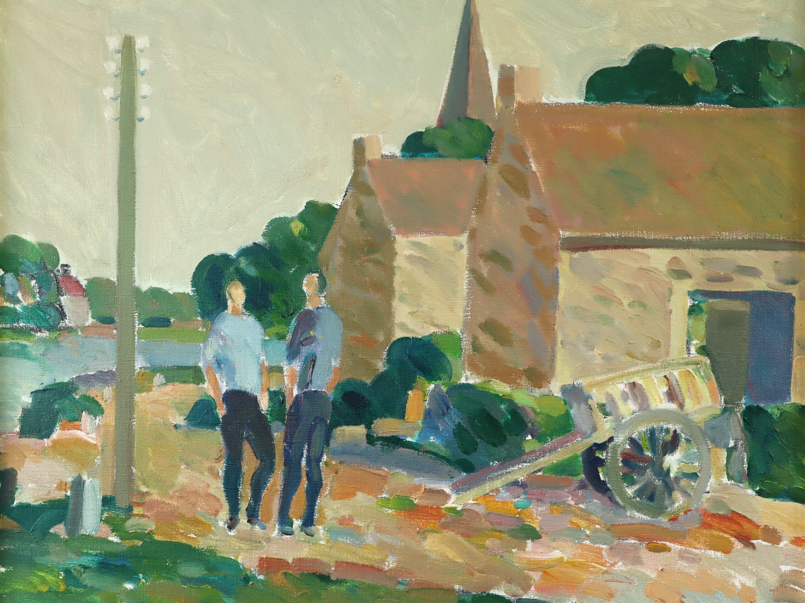 Pittura ad olio di paesaggio svedese d'epoca - Passeggiata pomeridiana in vendita 4