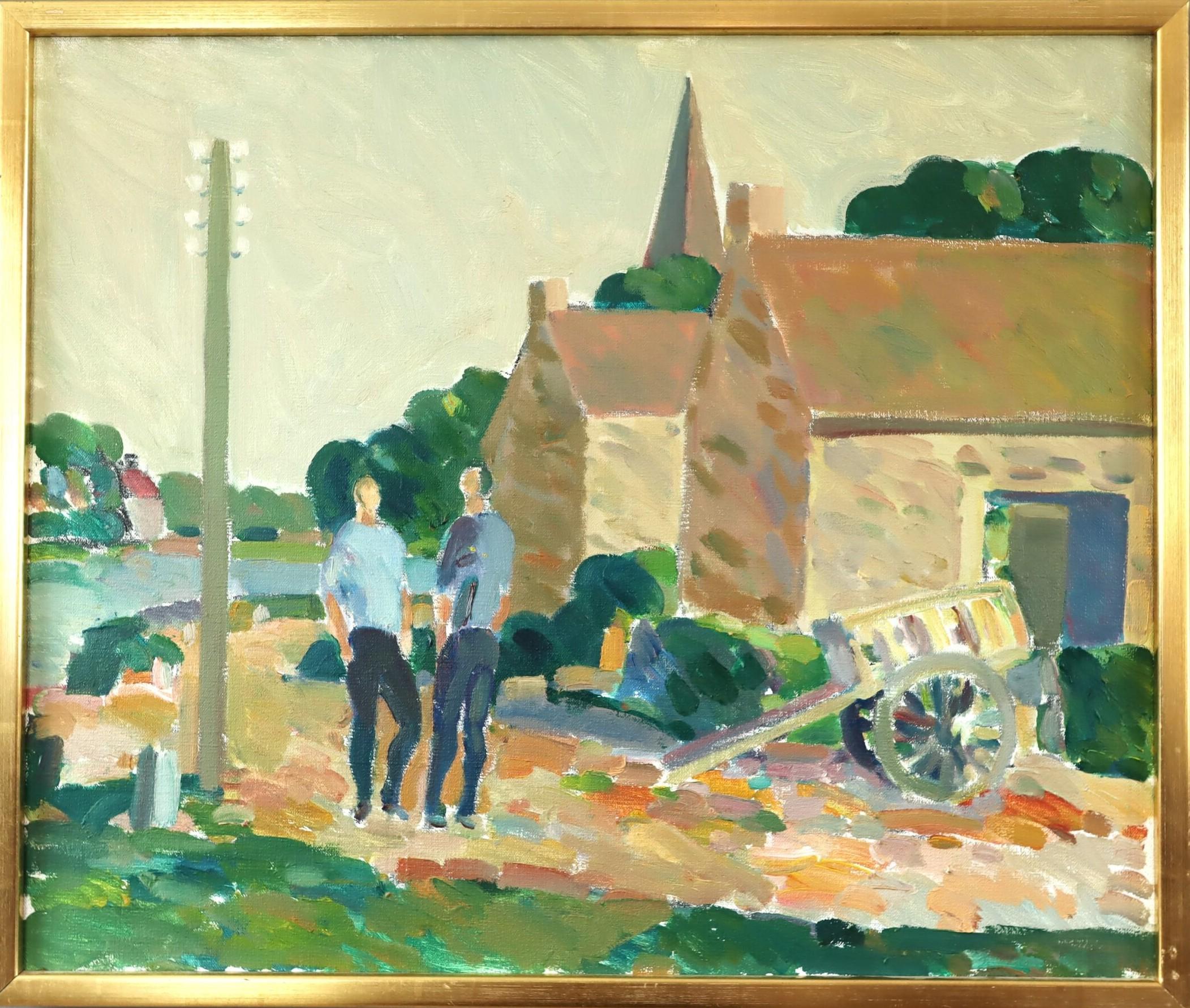 Landscape Painting di Eric Elfvén - Pittura ad olio di paesaggio svedese d'epoca - Passeggiata pomeridiana