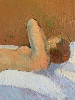 Modernist Portrait of a Reclining Nude, Vintage Oil Painting, Framed, 1950s