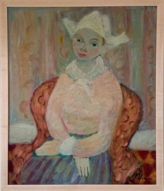 Swedish Portrait of a Woman in a Dutch Hat, Signed Original Oil Painting, 1940s