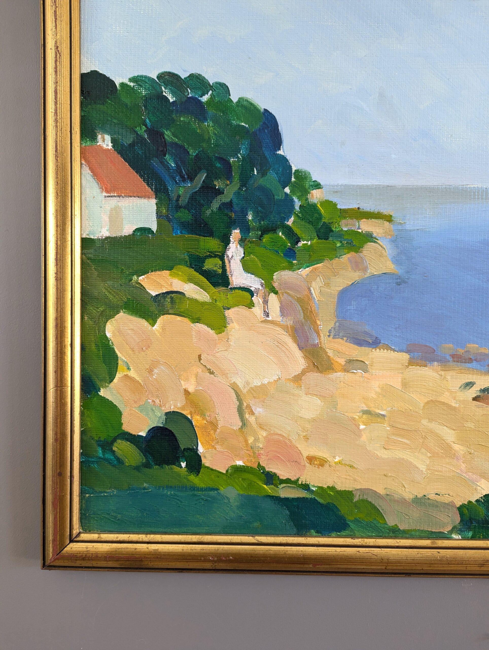 Vintage Mid-Century Coastal Landscape Framed Oil Painting - Moments with the Sea 8
