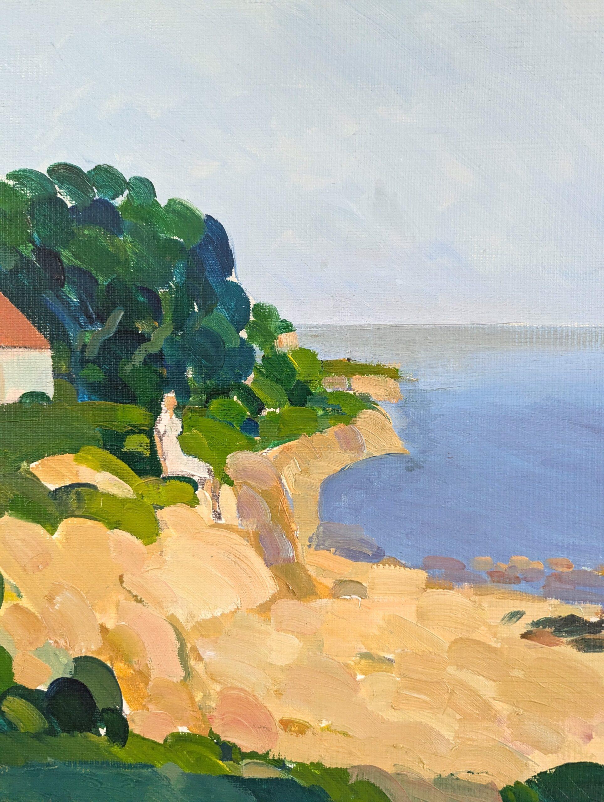Vintage Mid-Century Coastal Landscape Framed Oil Painting - Moments with the Sea 2