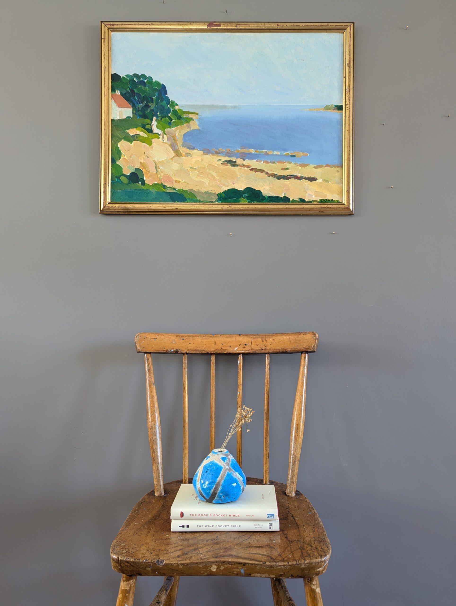 Vintage Mid-Century Coastal Landscape Framed Oil Painting - Moments with the Sea 4