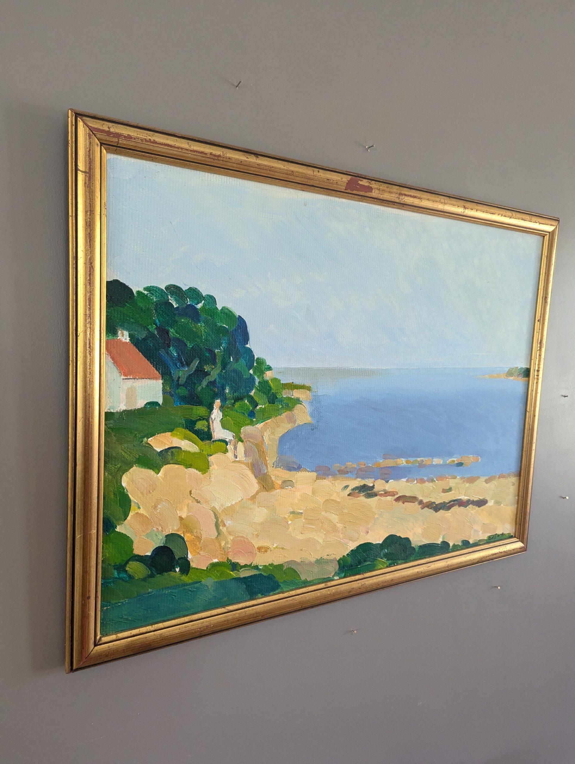 Vintage Mid-Century Coastal Landscape Framed Oil Painting - Moments with the Sea 5