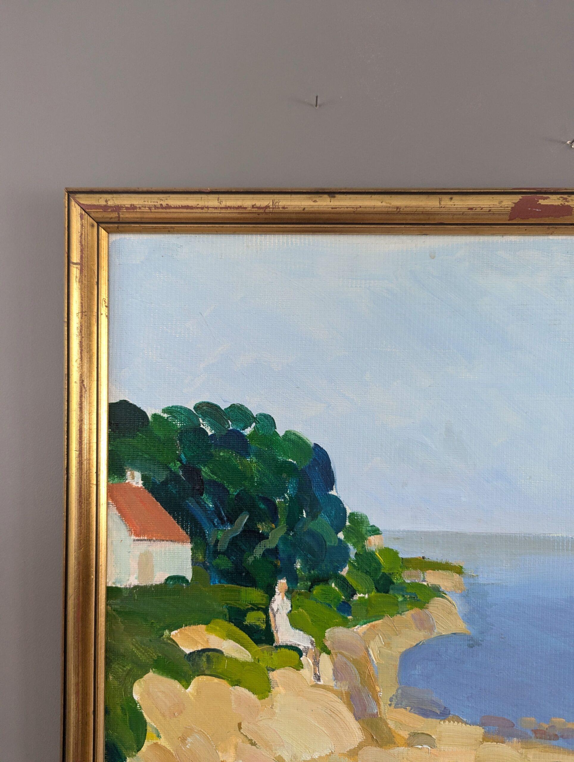 Vintage Mid-Century Coastal Landscape Framed Oil Painting - Moments with the Sea 7