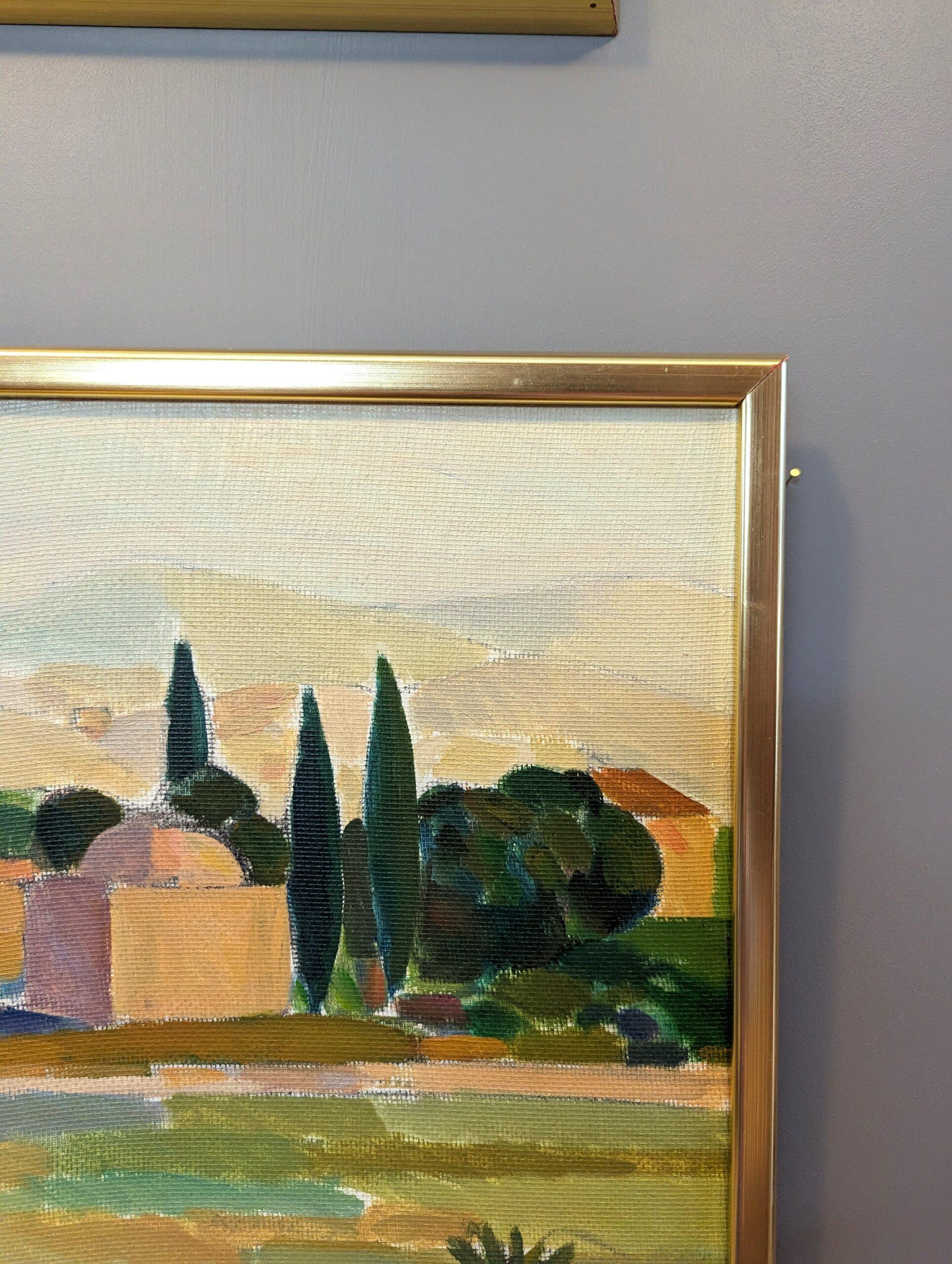 Vintage Mid-Century Expressionist Landscape Framed Oil Painting - Charming Views For Sale 8