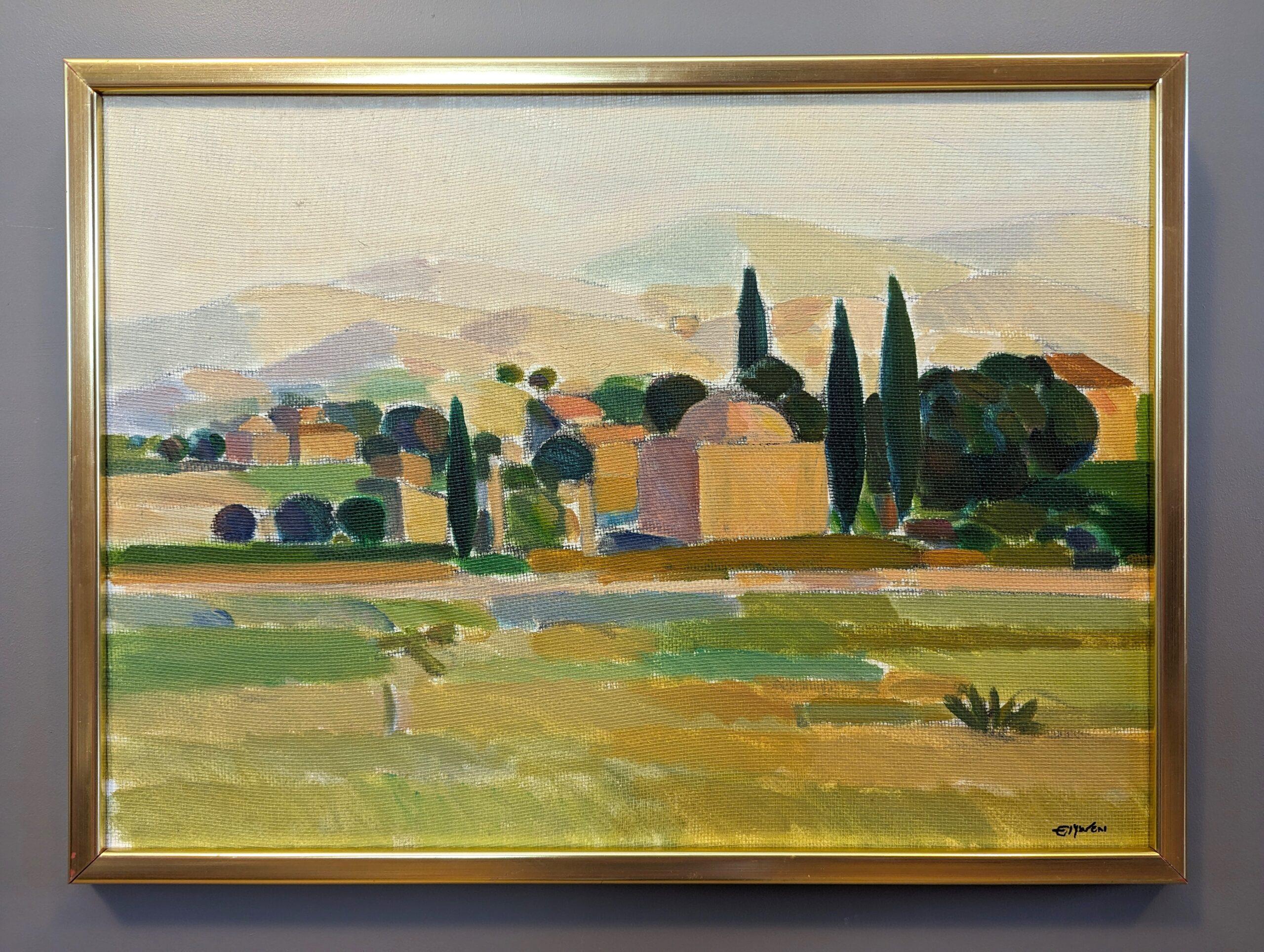 CHARMING VIEWS
Oil on Board
Size: 40 x 53 cm (including frame)

A charming and picturesque mid-century landscape composition, executed in oil onto board by the established Swedish artist Eric Elfvén (1921–2008), whose works have been exhibited in