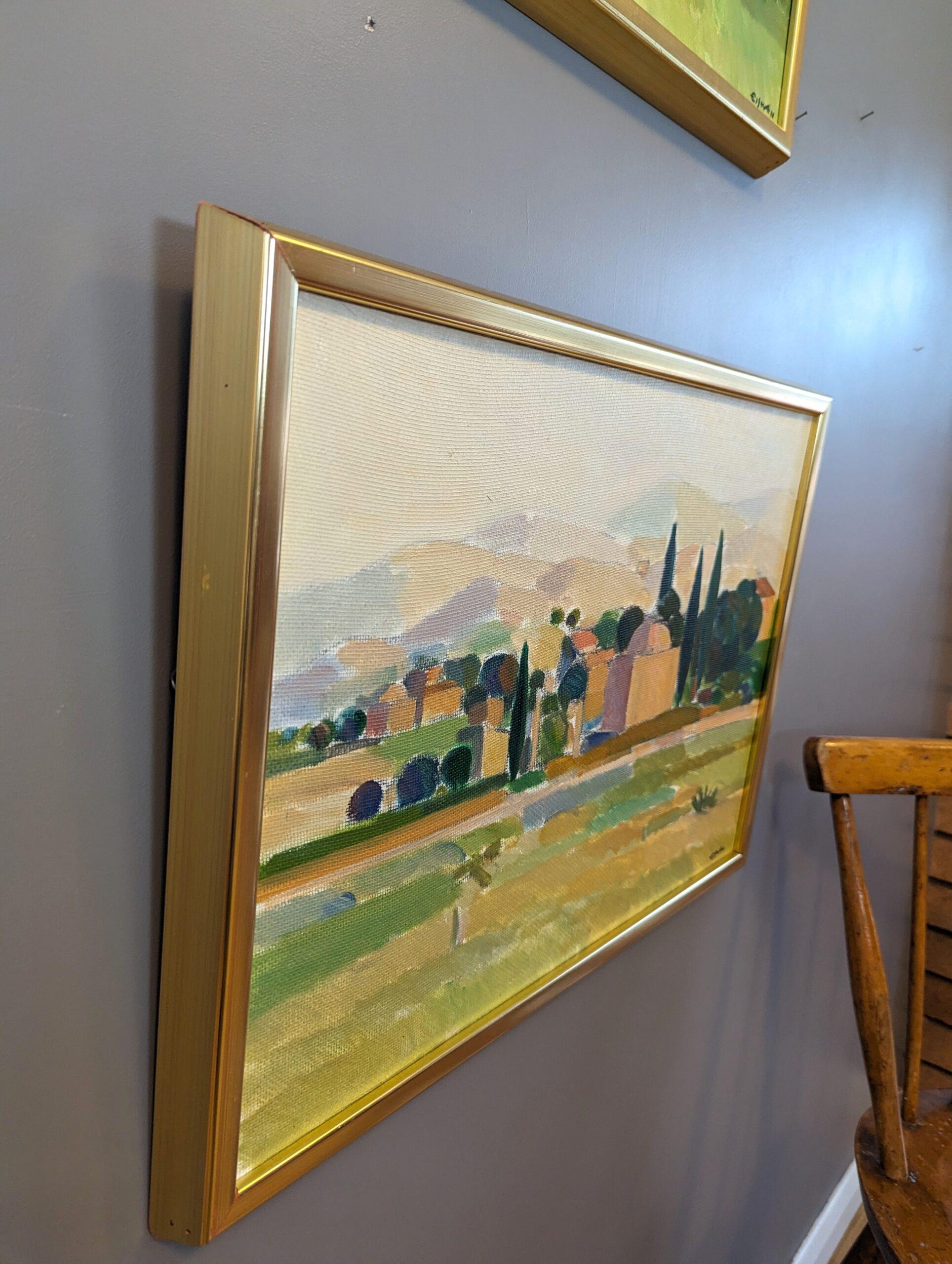 Vintage Mid-Century Expressionist Landscape Framed Oil Painting - Charming Views For Sale 3