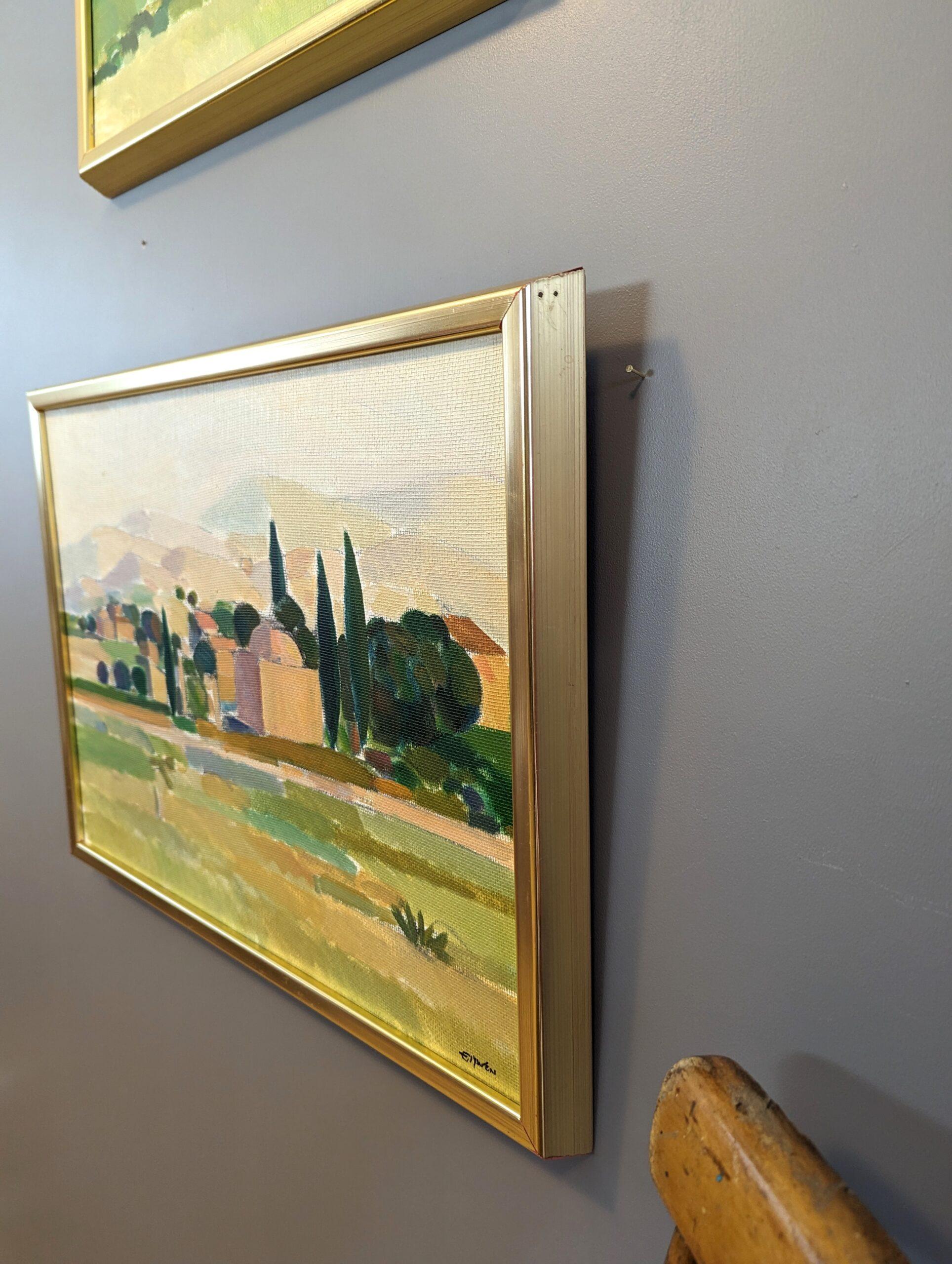 Pittura ad olio con cornice di un paesaggio espressionista della metà del secolo scorso - Charme Views 2