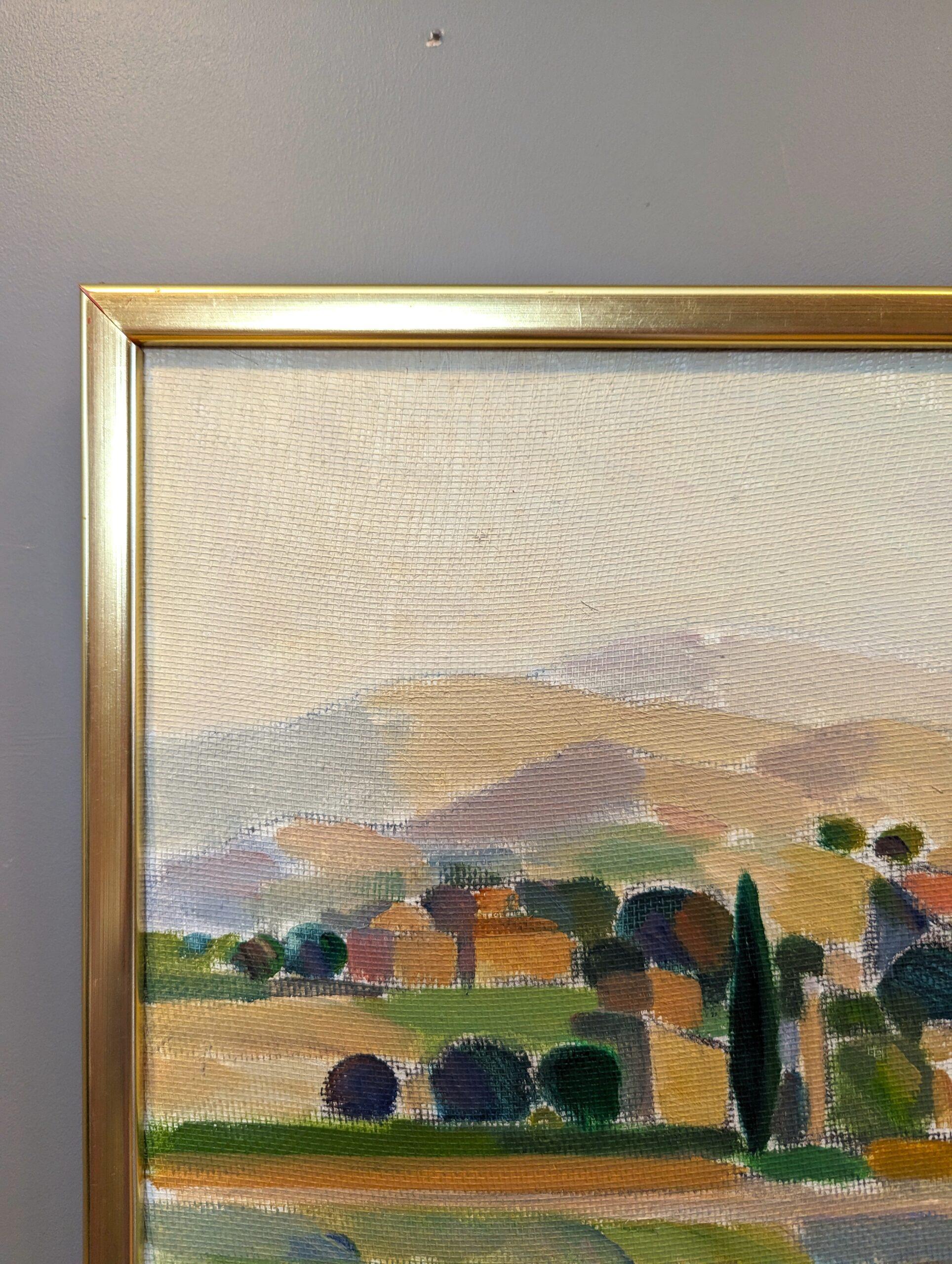 Vintage Mid-Century Expressionist Landscape Framed Oil Painting - Charming Views For Sale 5