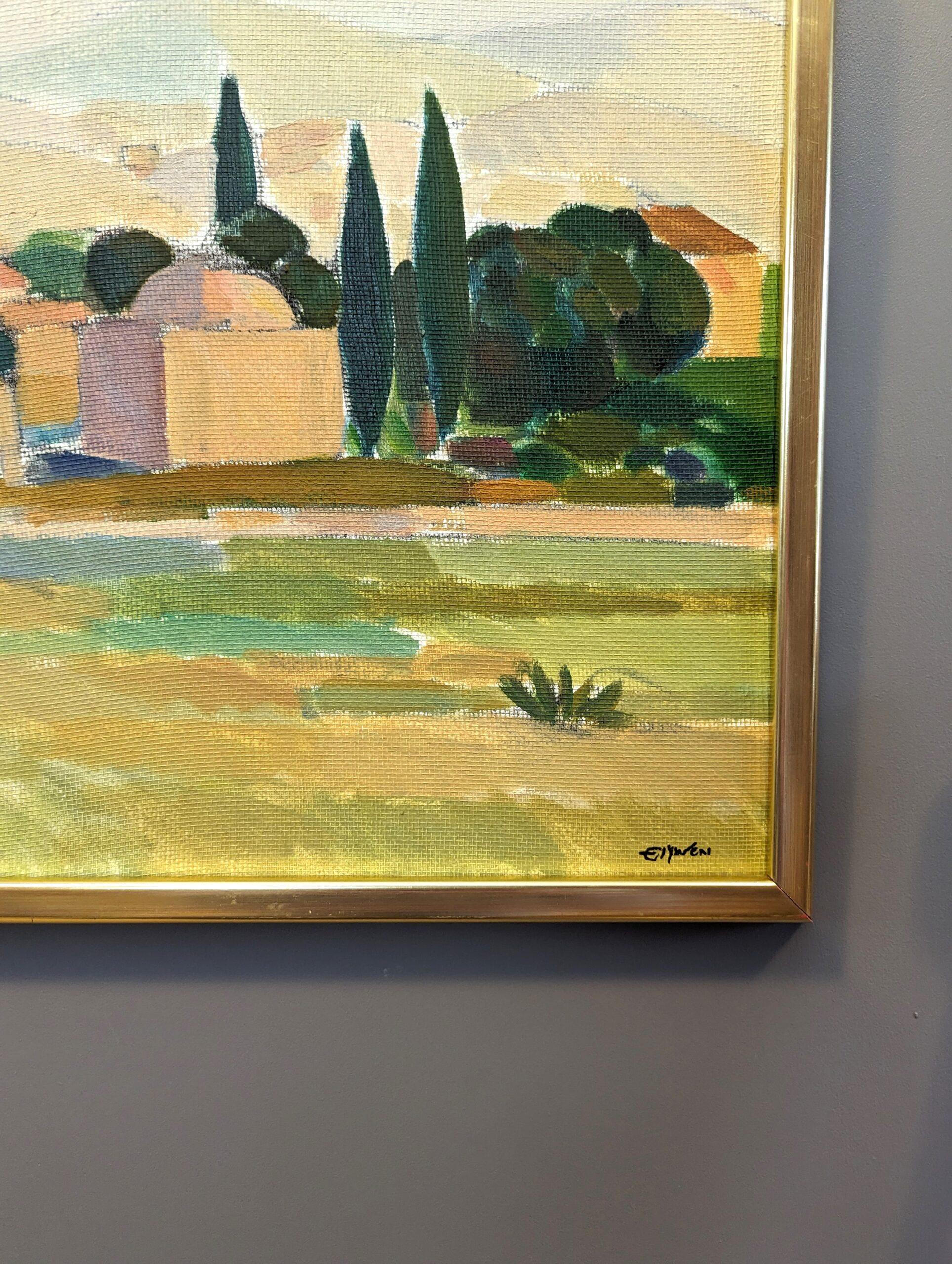 Vintage Mid-Century Expressionist Landscape Framed Oil Painting - Charming Views For Sale 7