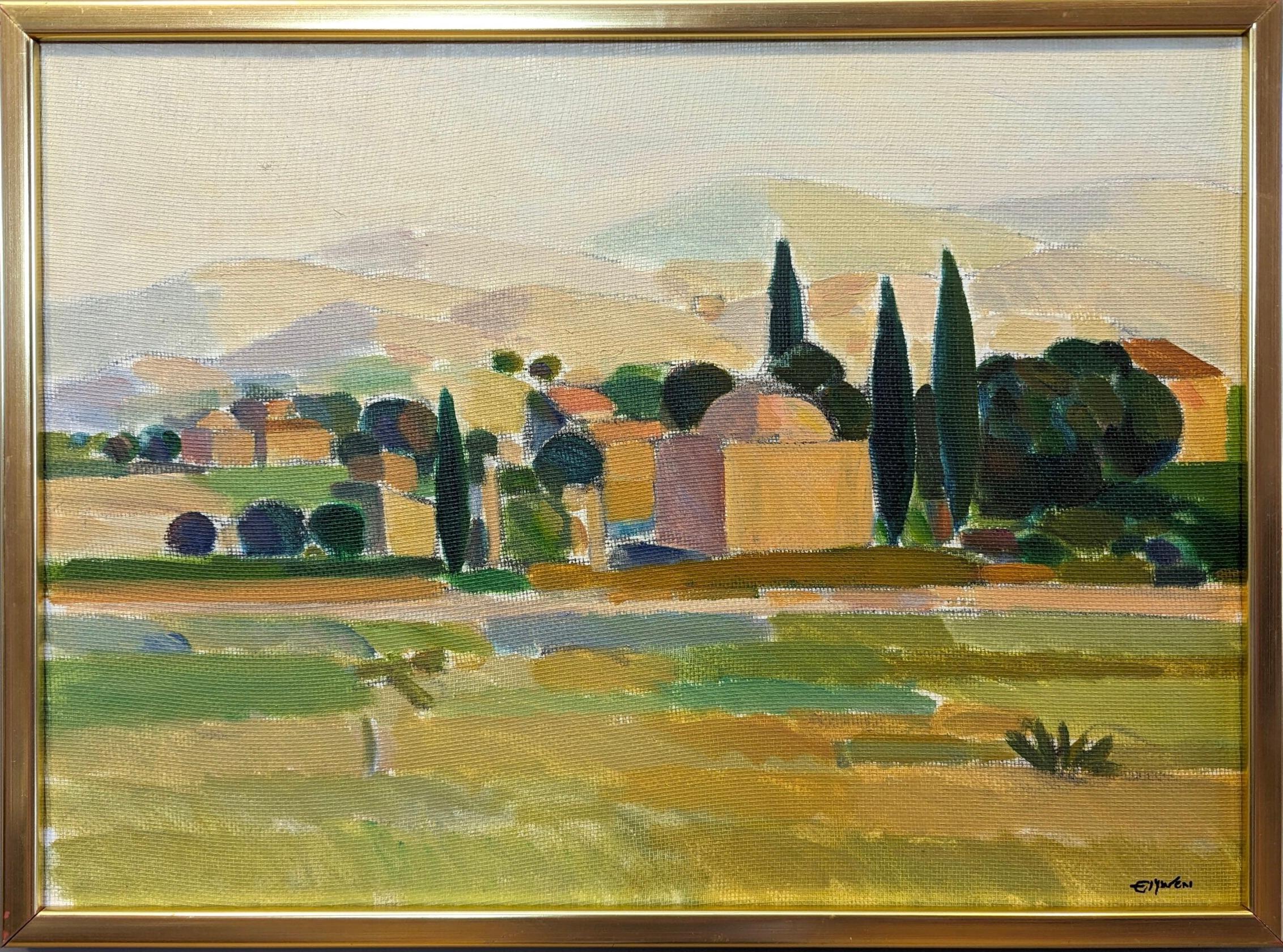 Vintage Mid-Century Expressionist Landscape Framed Oil Painting - Charming Views