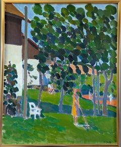 Vintage Mid-Century Modern Expressionist Landscape Oil Painting - Sunlit Garden
