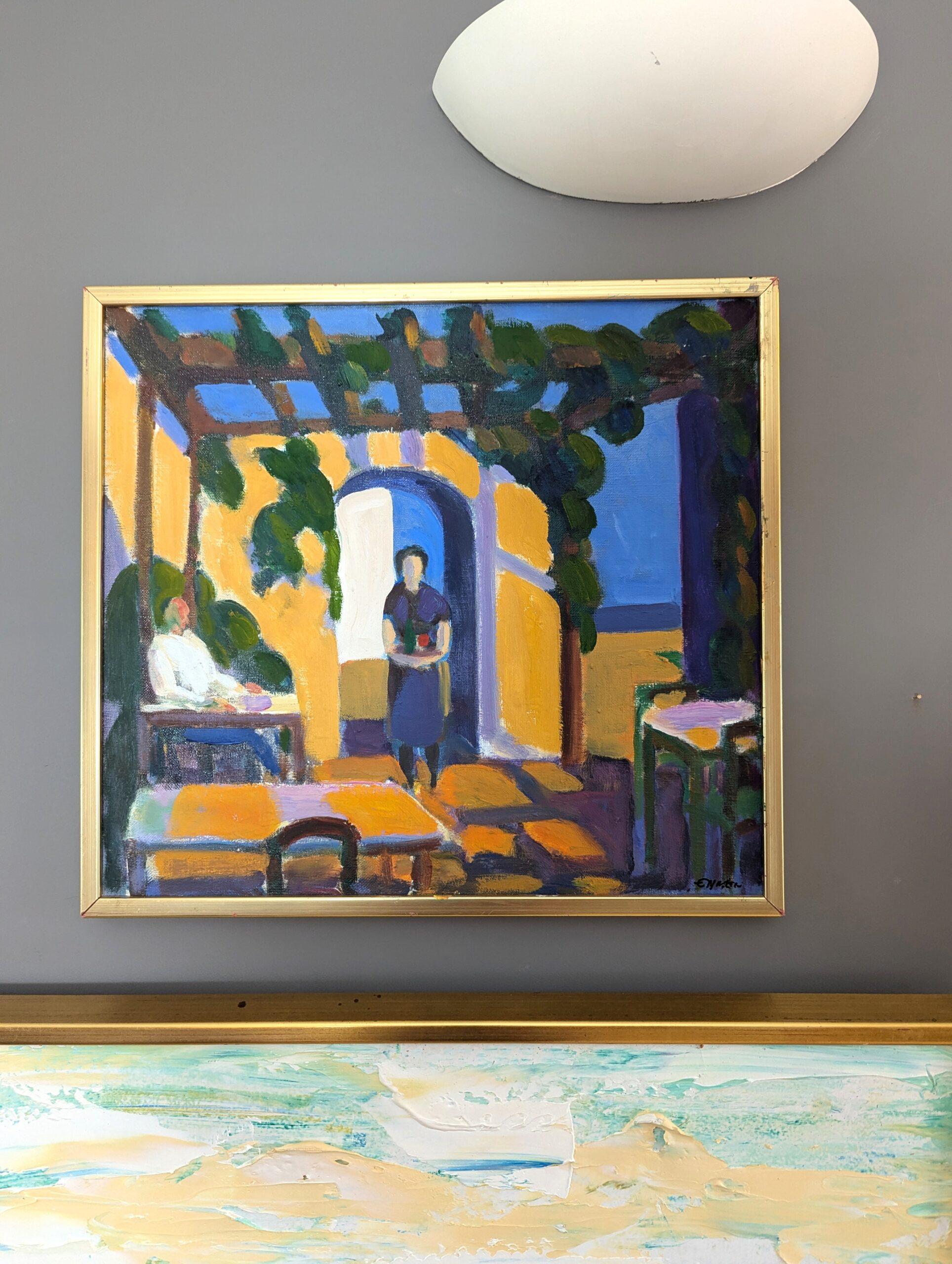Vintage Mid-Century Modern Expressive Oil Painting - Sunlit Terrace 1