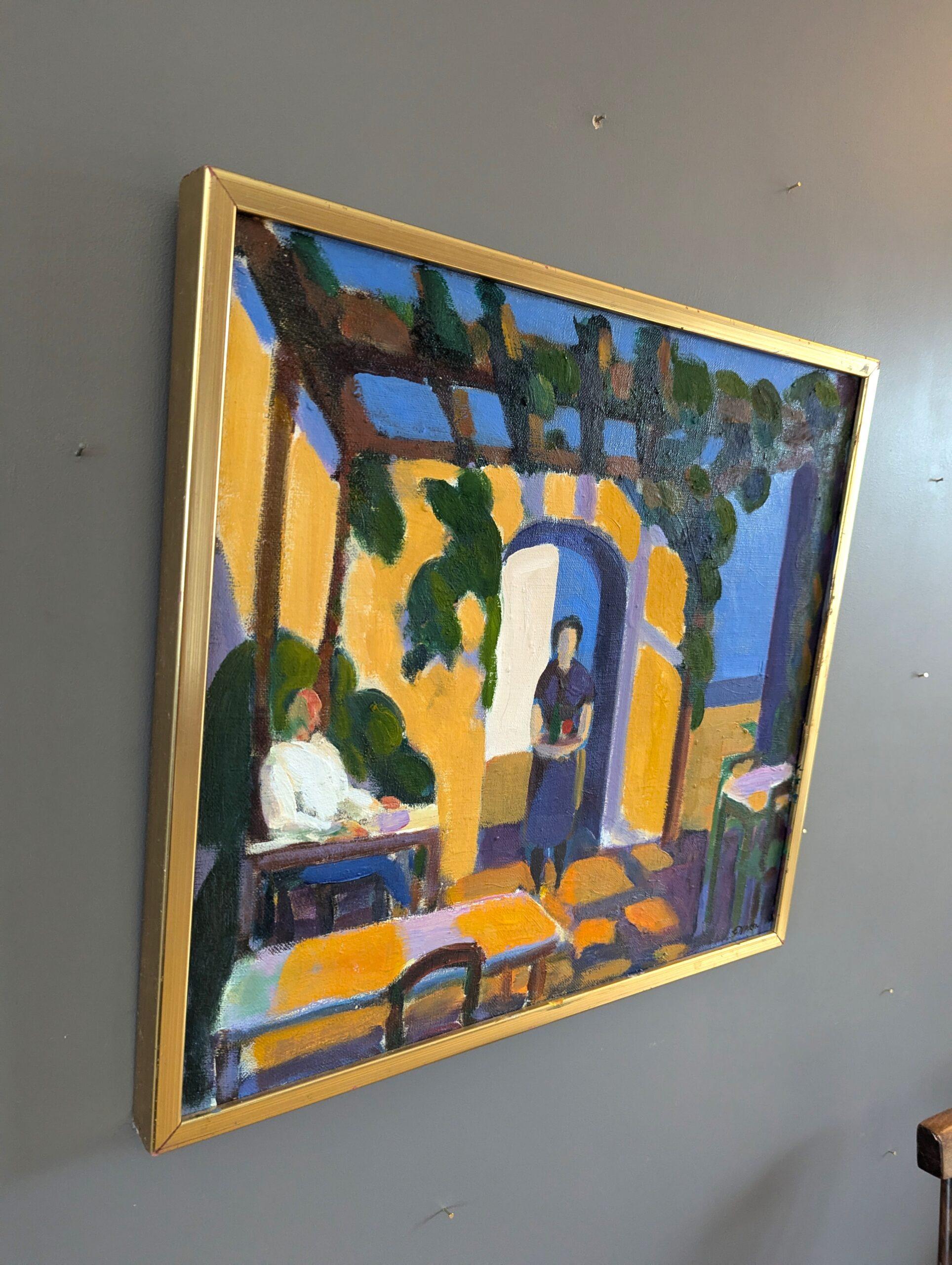 Vintage Mid-Century Modern Expressive Oil Painting - Sunlit Terrace 2