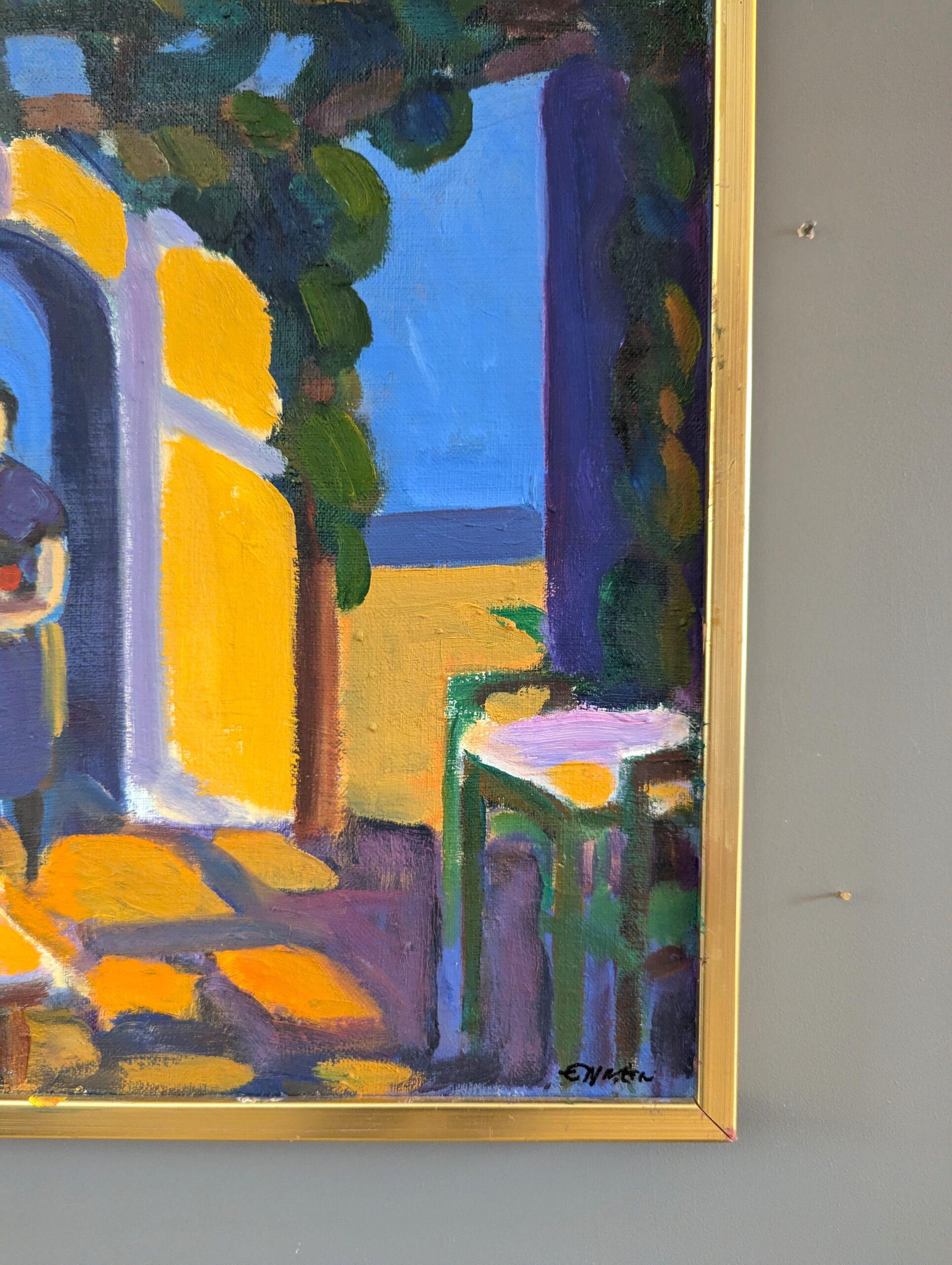Vintage Mid-Century Modern Expressive Oil Painting - Sunlit Terrace 5