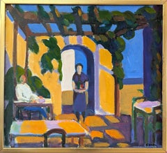 Vintage Mid-Century Modern Expressive Oil Painting - Sunlit Terrace