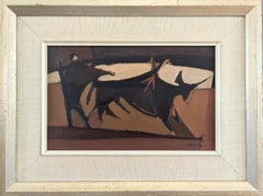 Vintage Mid-Century Modern Original Abstract Oil Painting - The Matador and Bull
